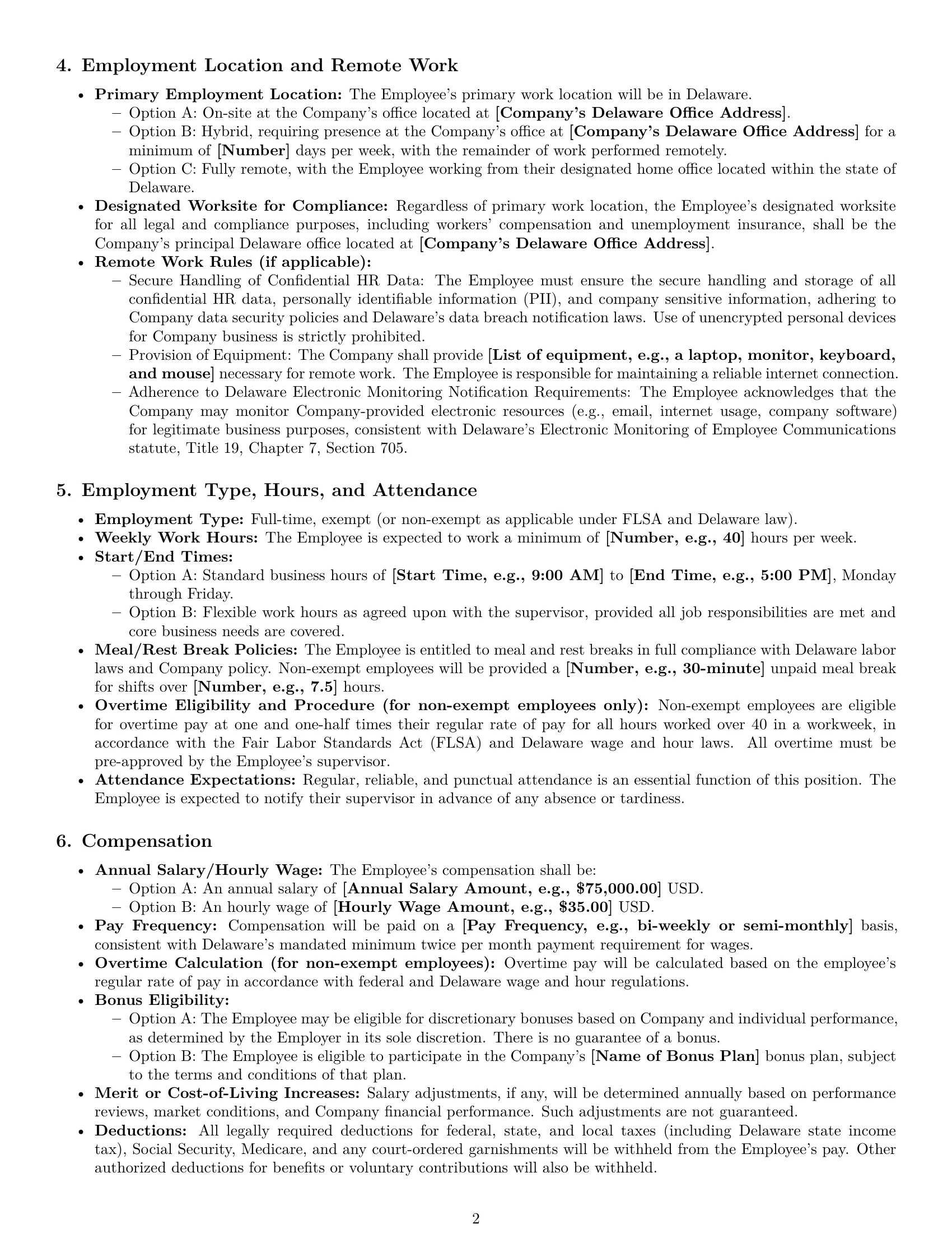 Preview page 2 of Pro Delaware HR generalist employment contract template
