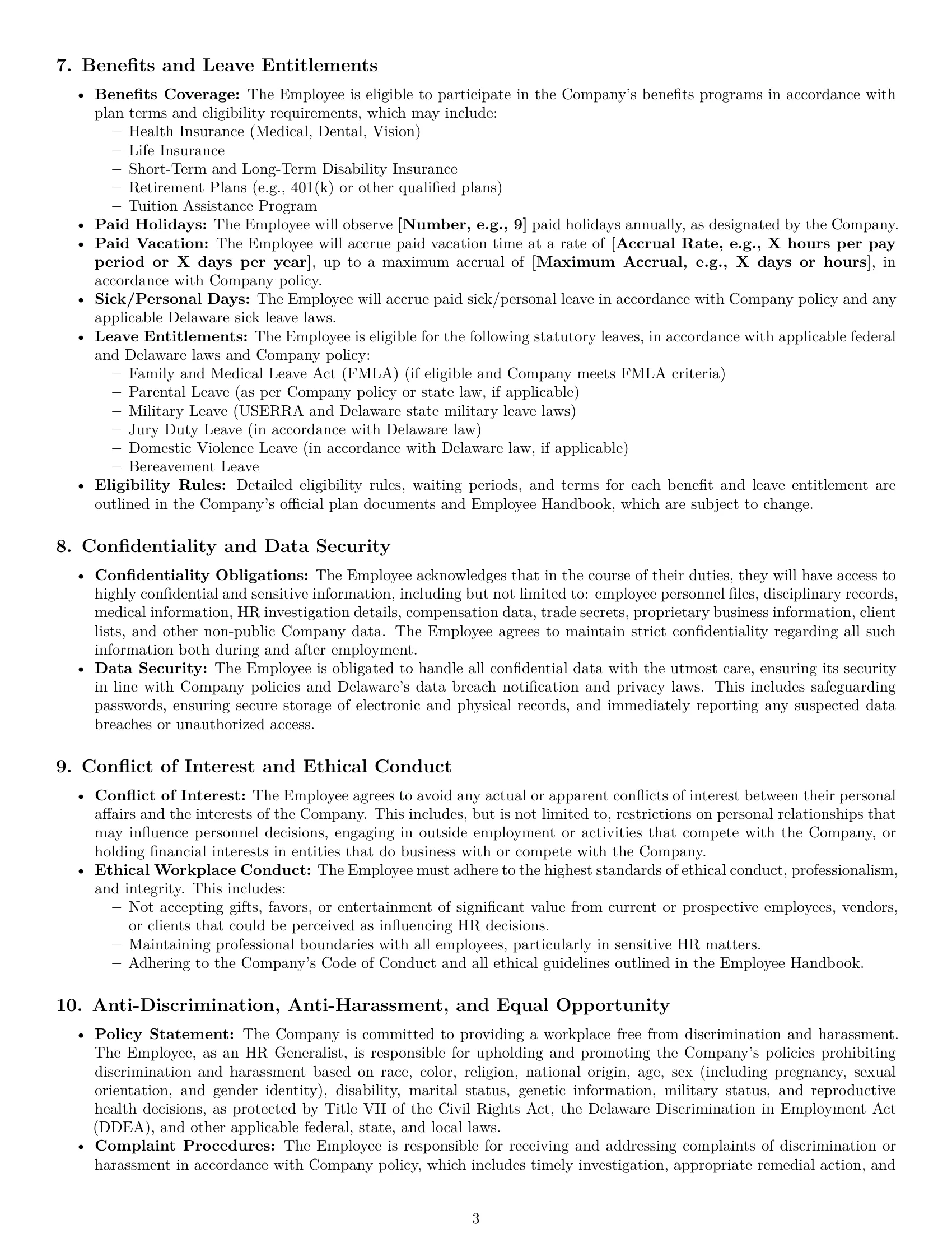 Preview page 3 of Pro Delaware HR generalist employment contract template