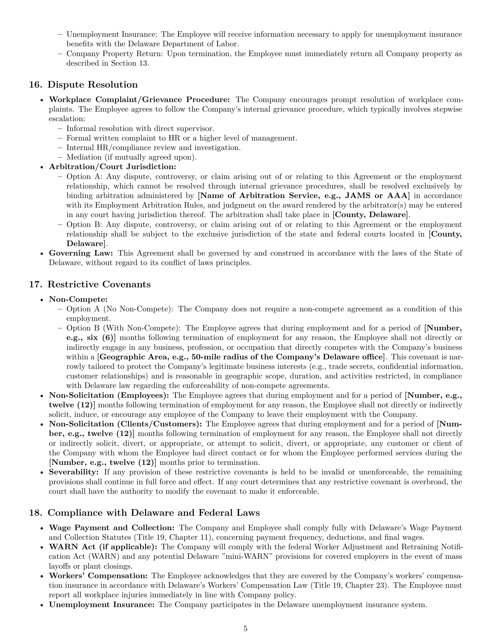 Preview page 5 of Pro Delaware HR generalist employment contract template