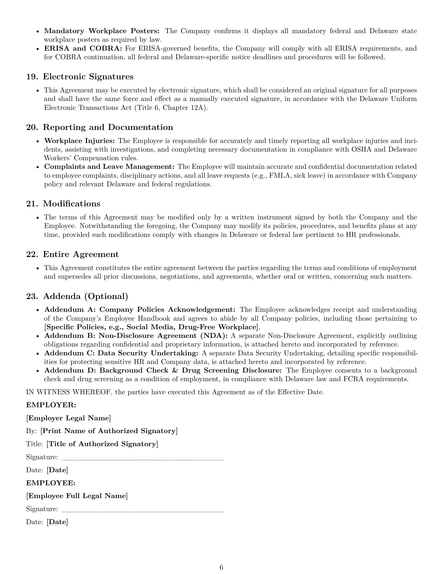 Preview page 6 of Pro Delaware HR generalist employment contract template