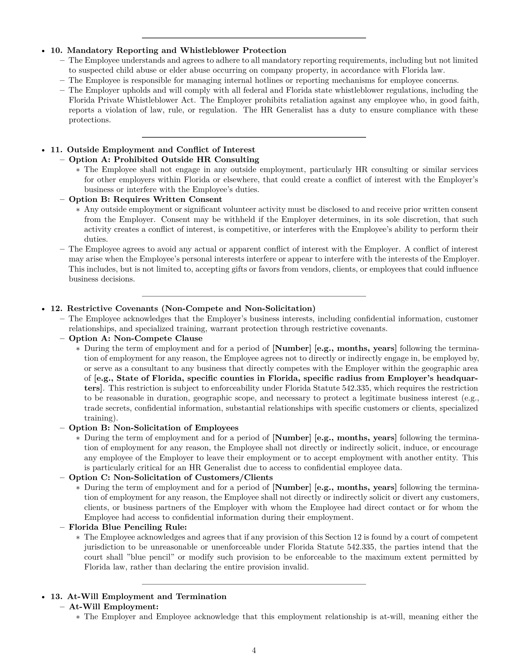 Preview page 4 of Pro Florida HR generalist employment contract template