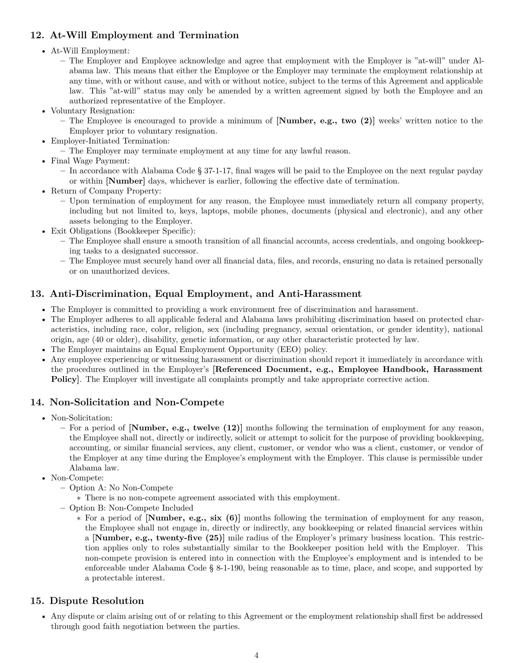 Preview page 4 of Pro Alabama bookkeeper employment contract template