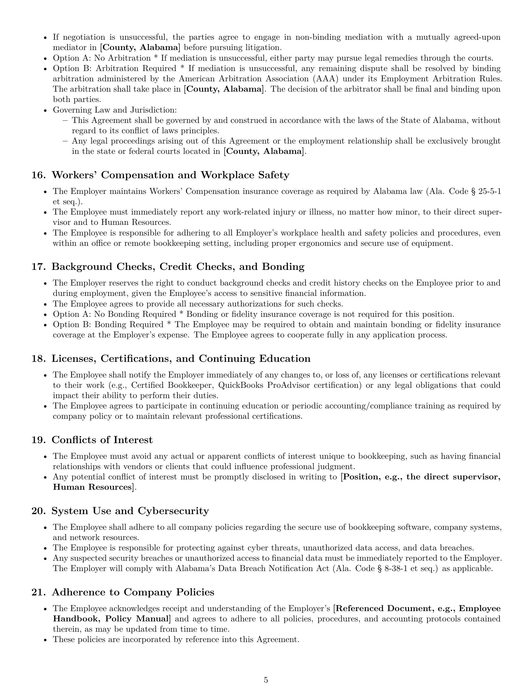 Preview page 5 of Pro Alabama bookkeeper employment contract template