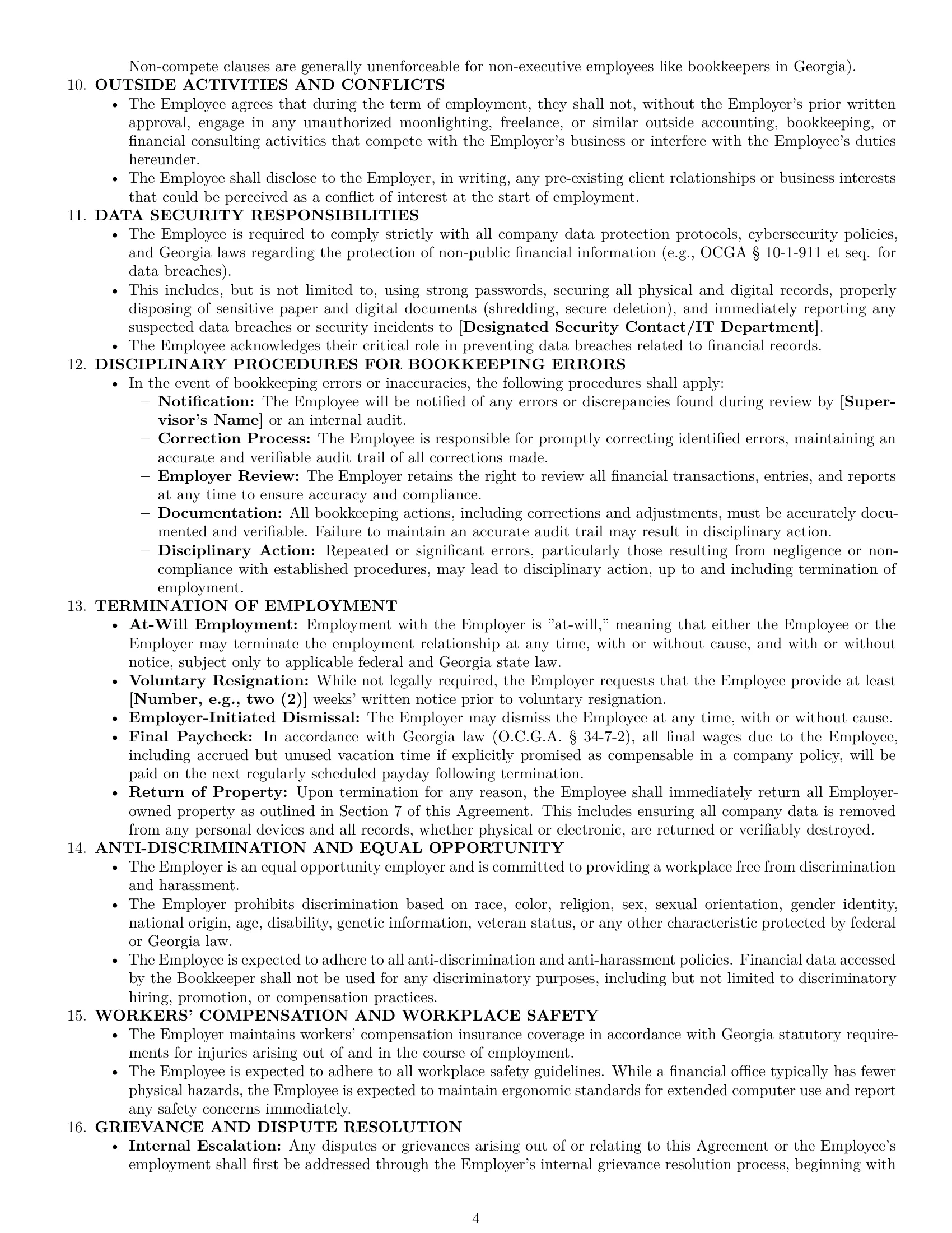 Preview page 4 of Pro Georgia bookkeeper employment contract template