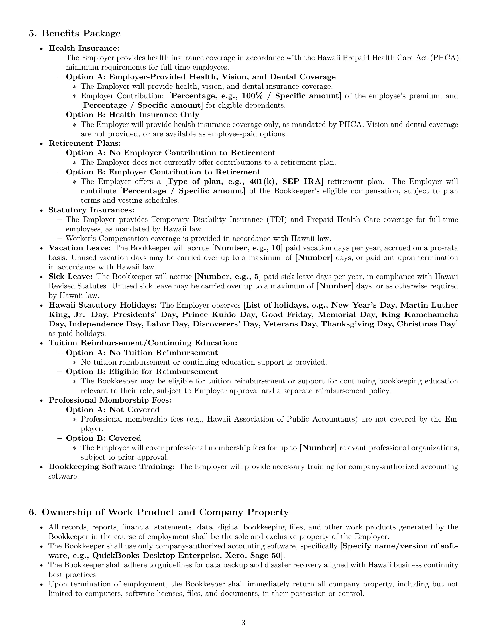 Preview page 3 of Pro Hawaii bookkeeper employment contract template
