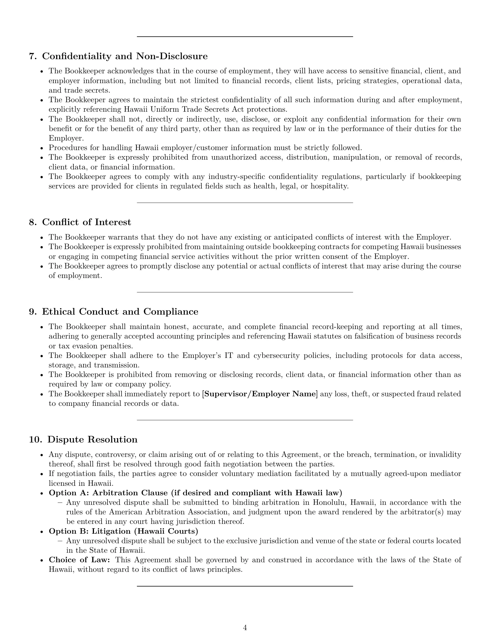 Preview page 4 of Pro Hawaii bookkeeper employment contract template