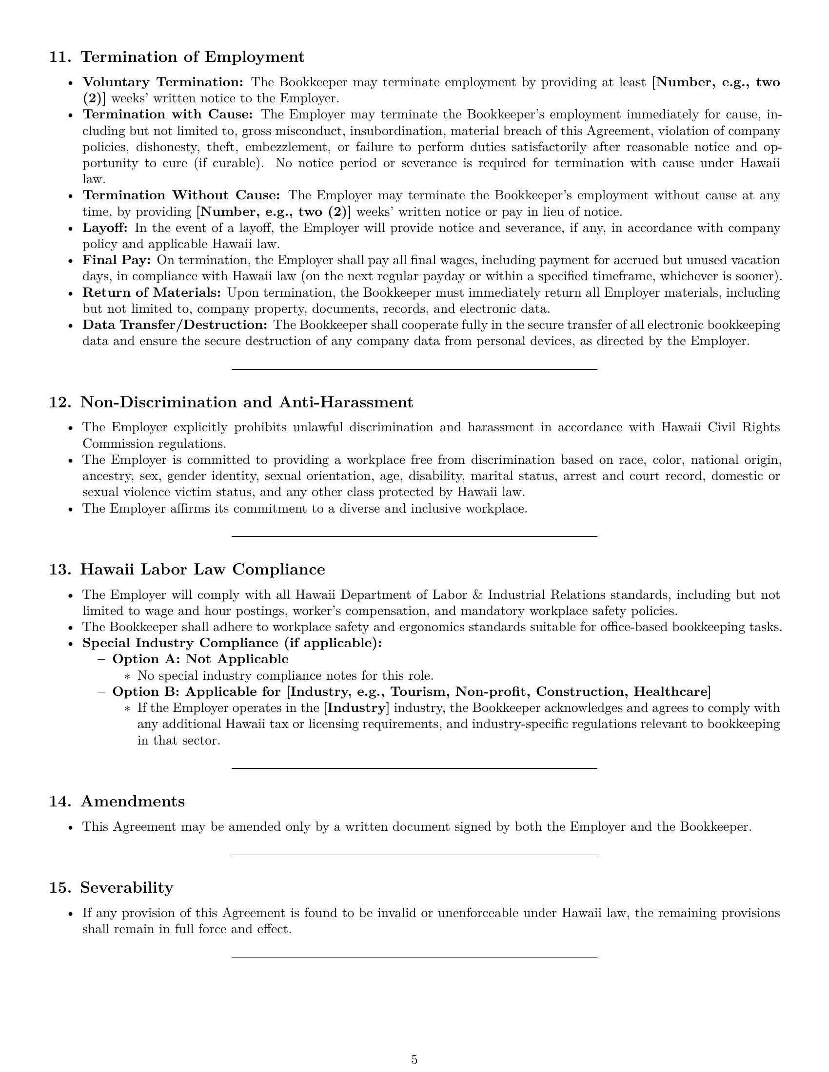 Preview page 5 of Pro Hawaii bookkeeper employment contract template