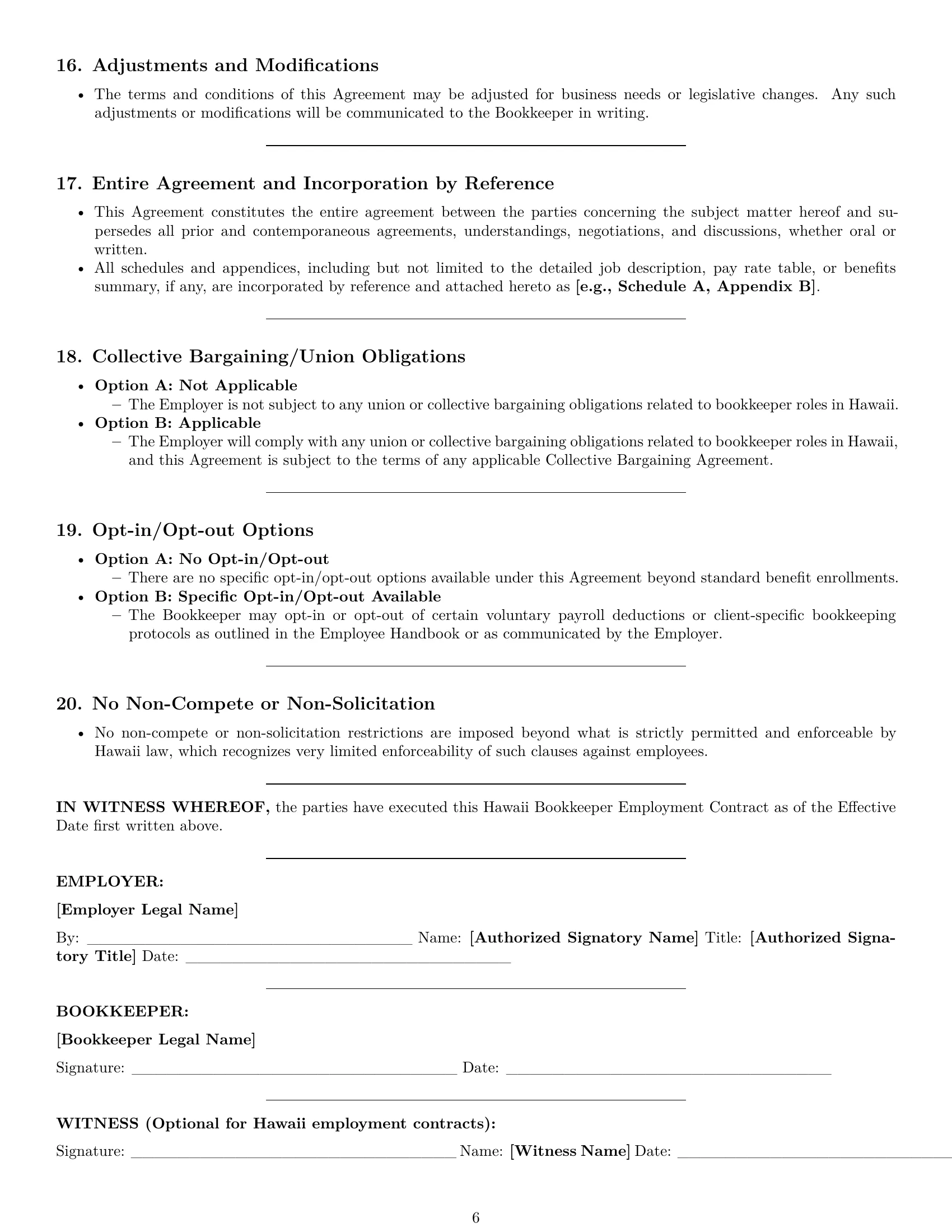 Preview page 6 of Pro Hawaii bookkeeper employment contract template