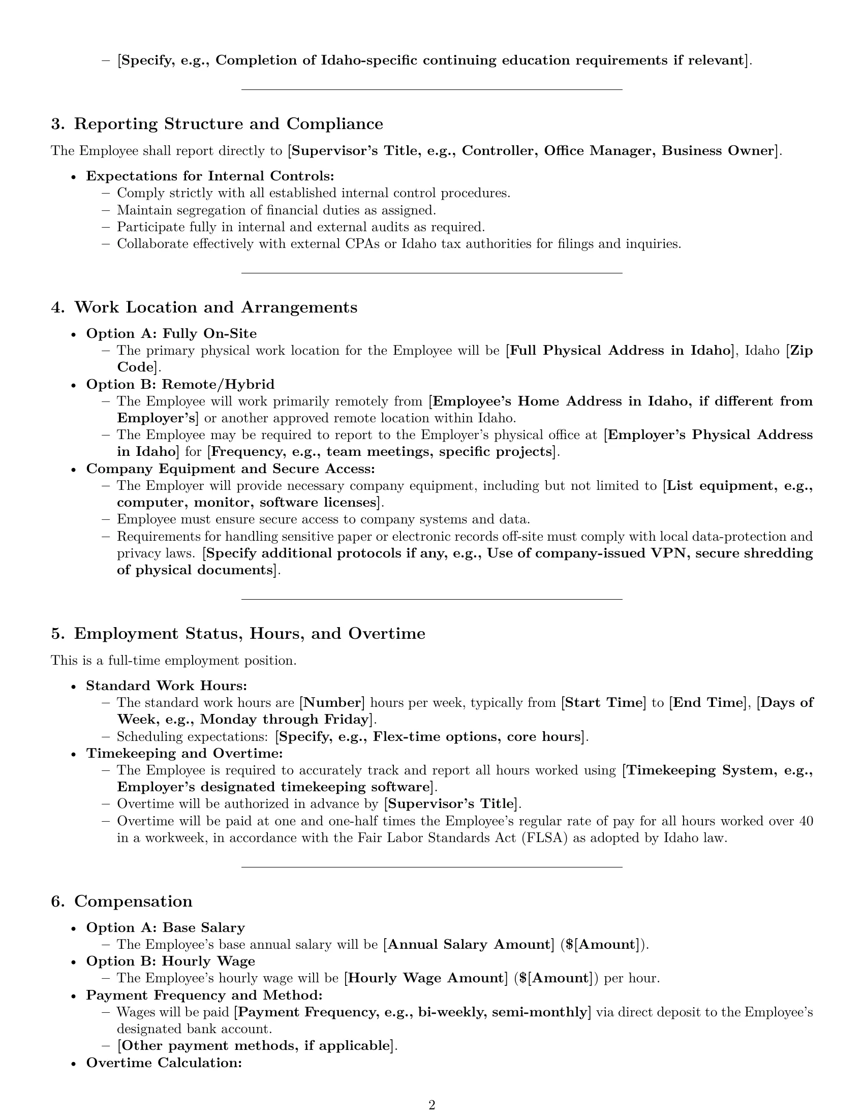 Preview page 2 of Pro Idaho bookkeeper employment contract template
