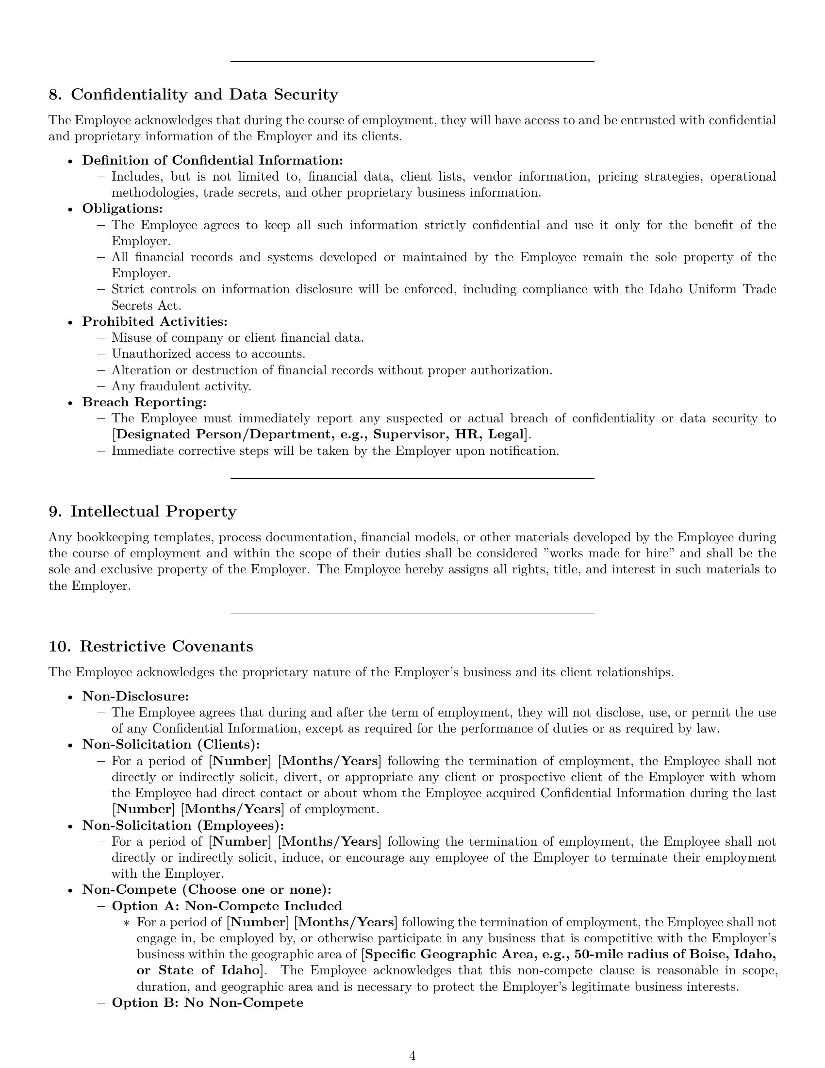 Preview page 4 of Pro Idaho bookkeeper employment contract template