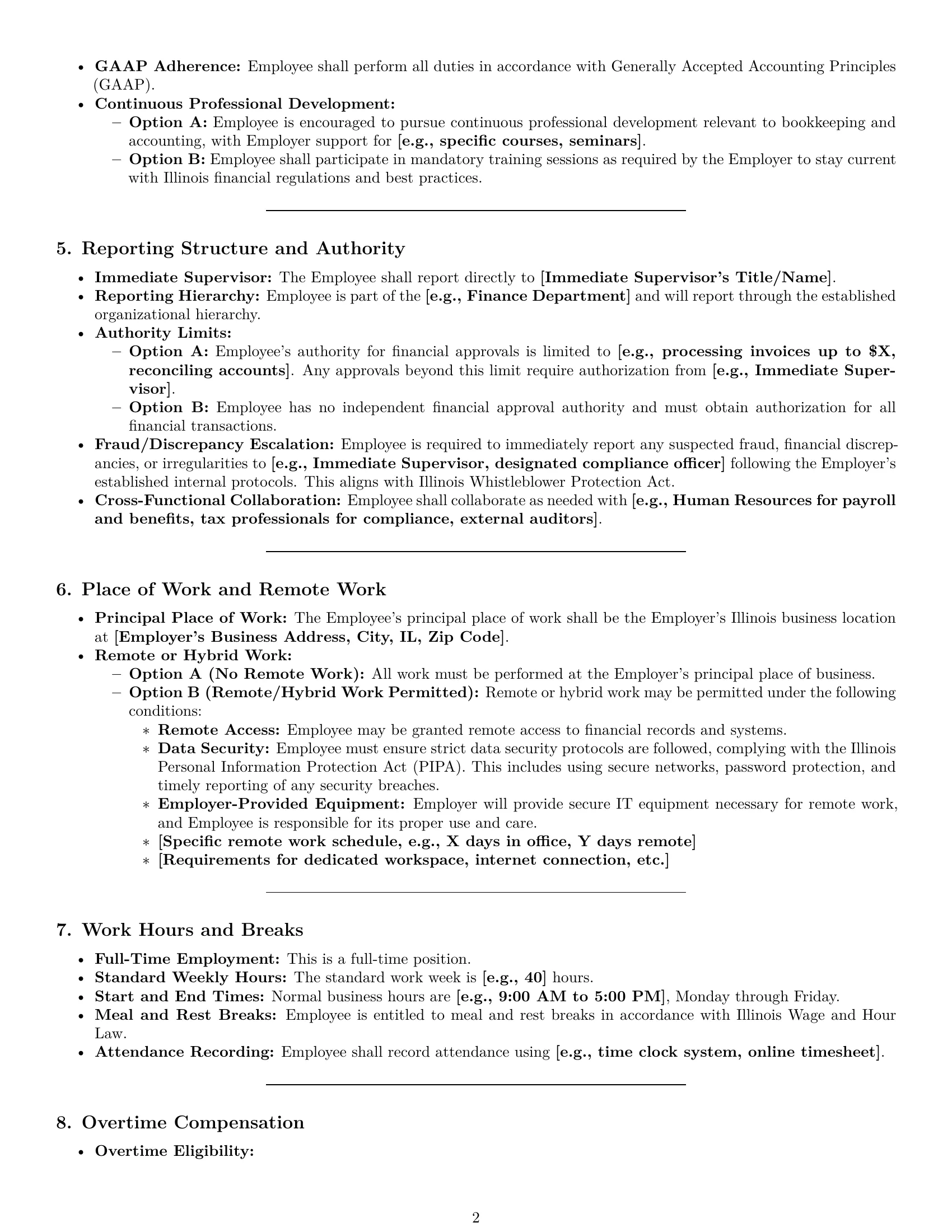 Preview page 2 of Pro Illinois bookkeeper employment contract template