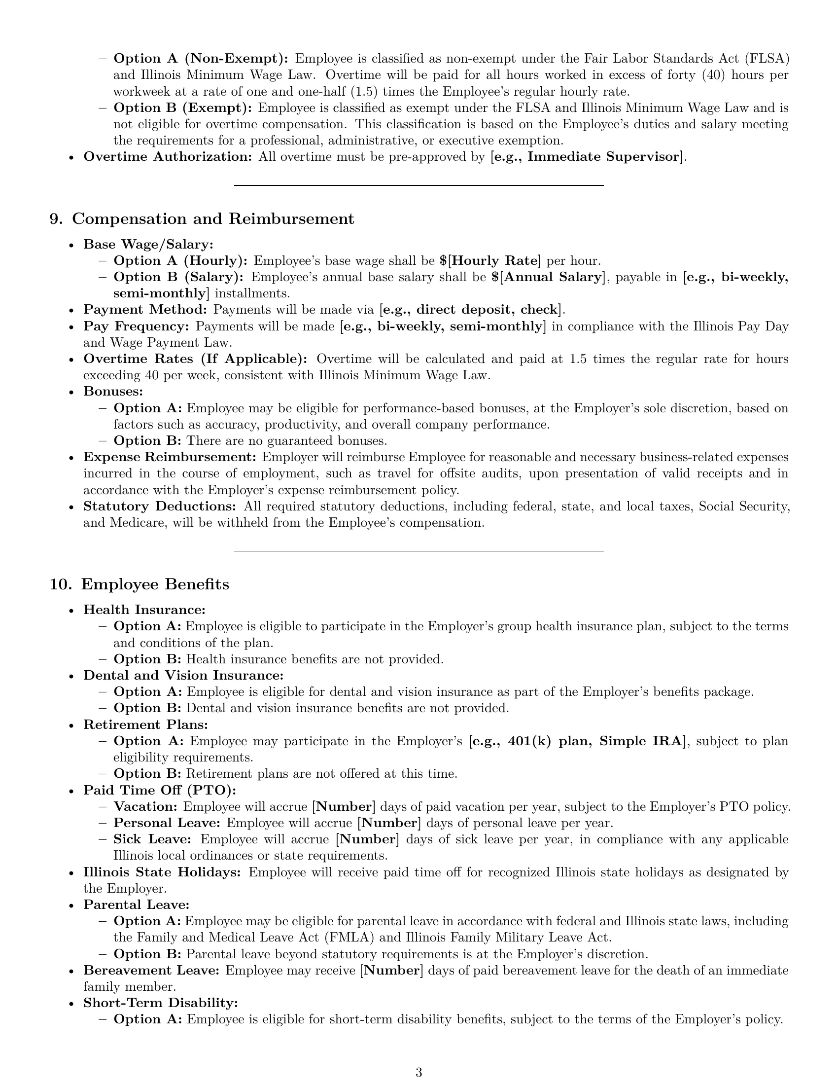 Preview page 3 of Pro Illinois bookkeeper employment contract template