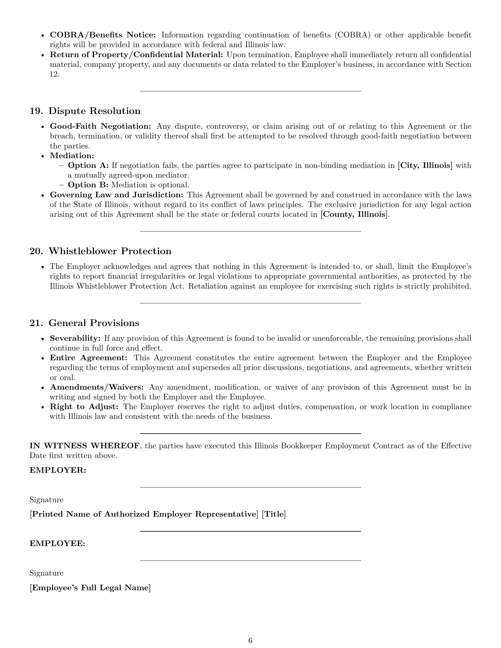 Preview page 6 of Pro Illinois bookkeeper employment contract template