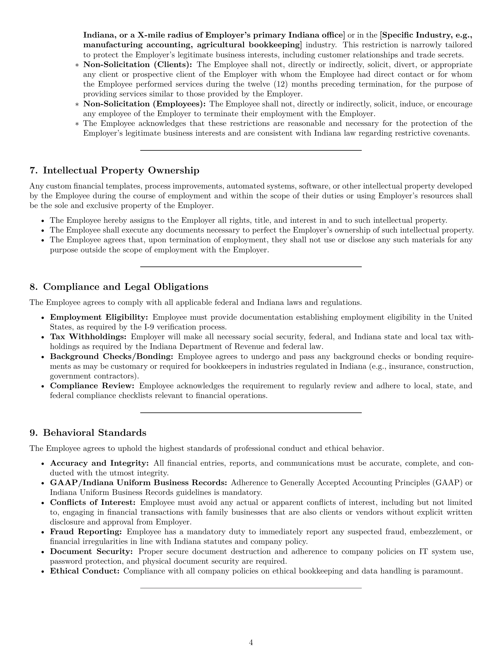 Preview page 4 of Pro Indiana bookkeeper employment contract template