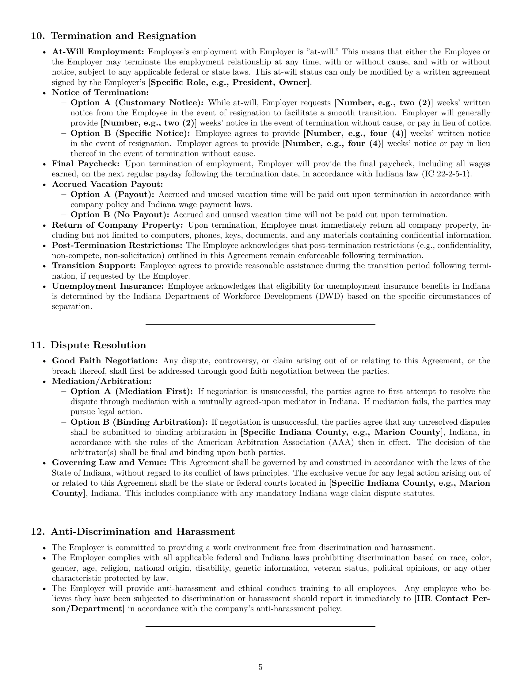Preview page 5 of Pro Indiana bookkeeper employment contract template