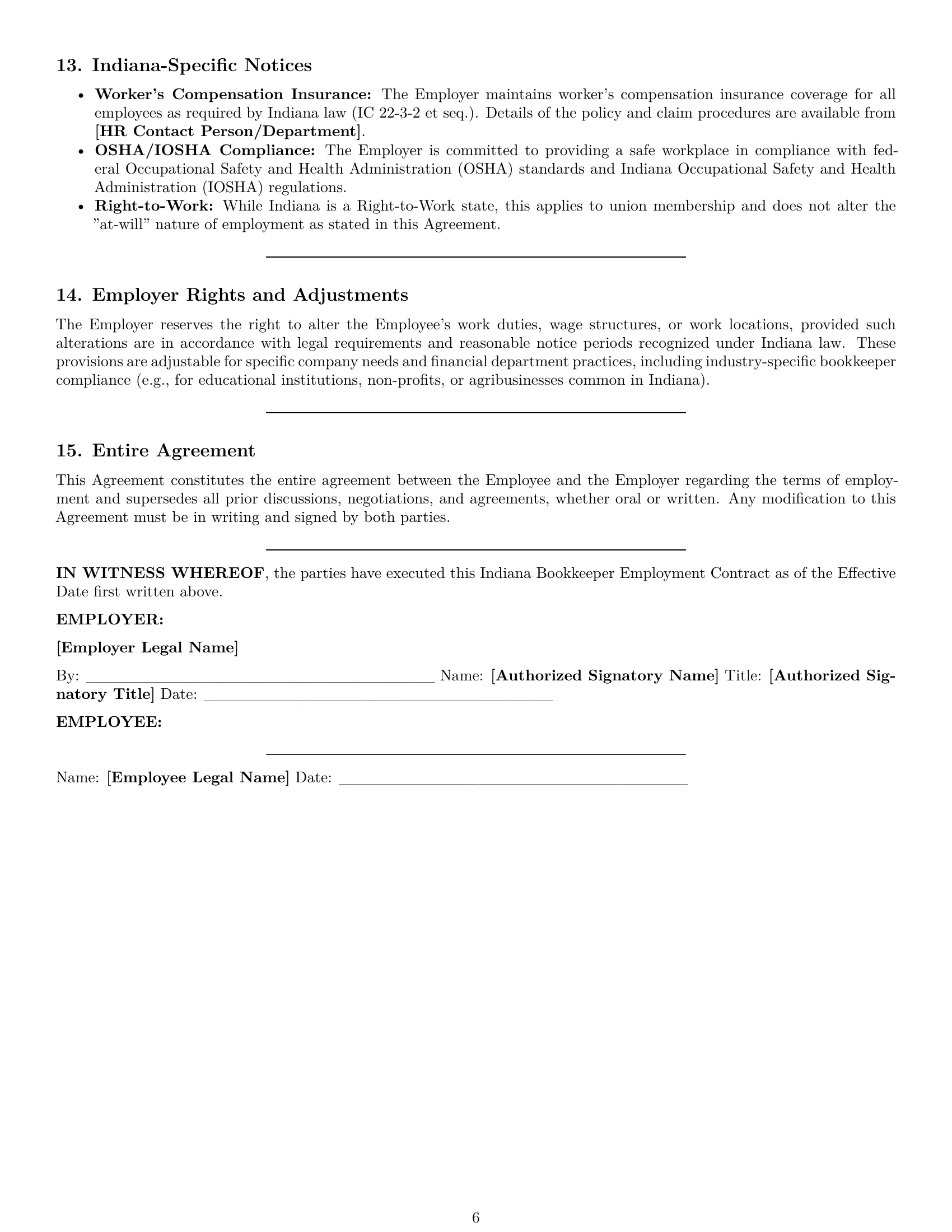 Preview page 6 of Pro Indiana bookkeeper employment contract template