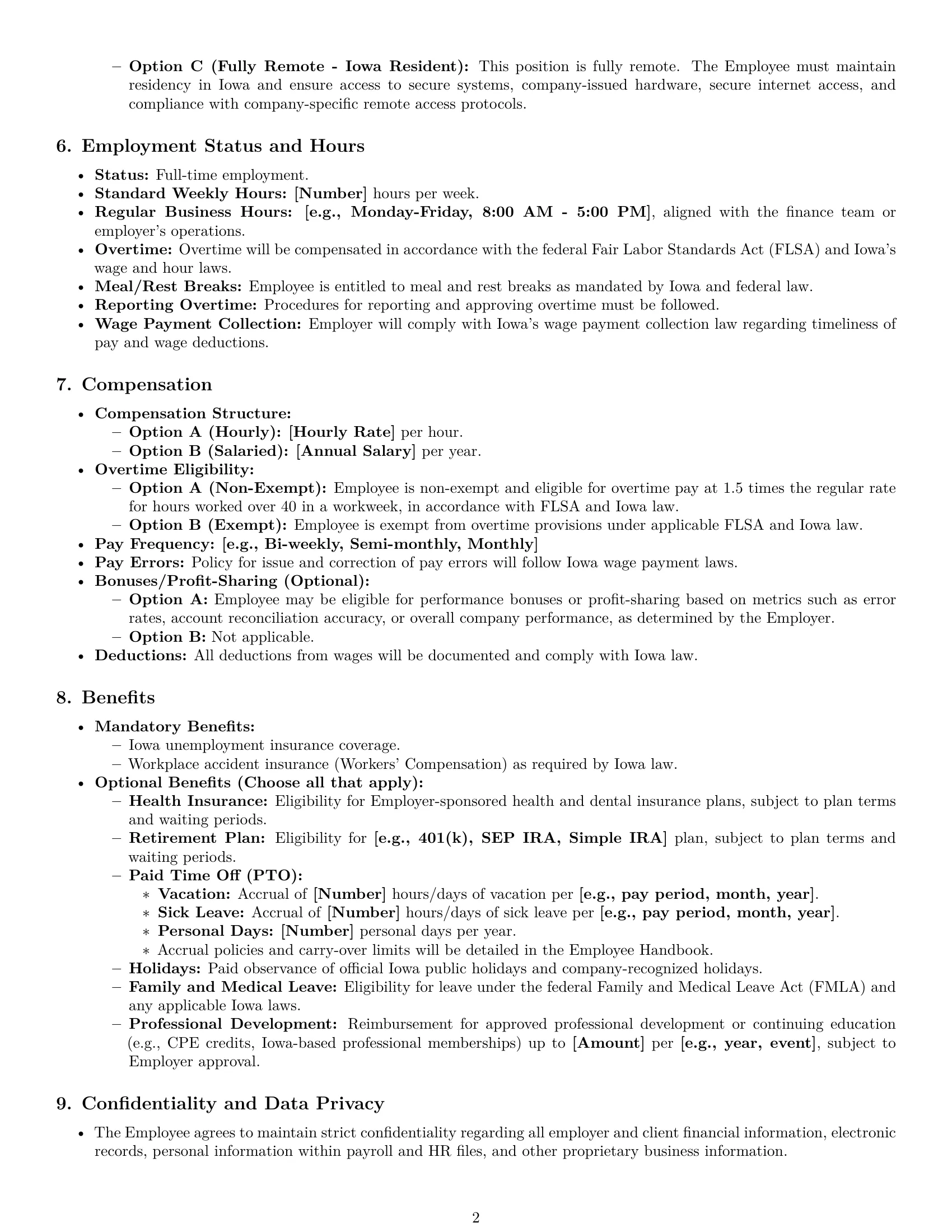 Preview page 2 of Pro Iowa bookkeeper employment contract template
