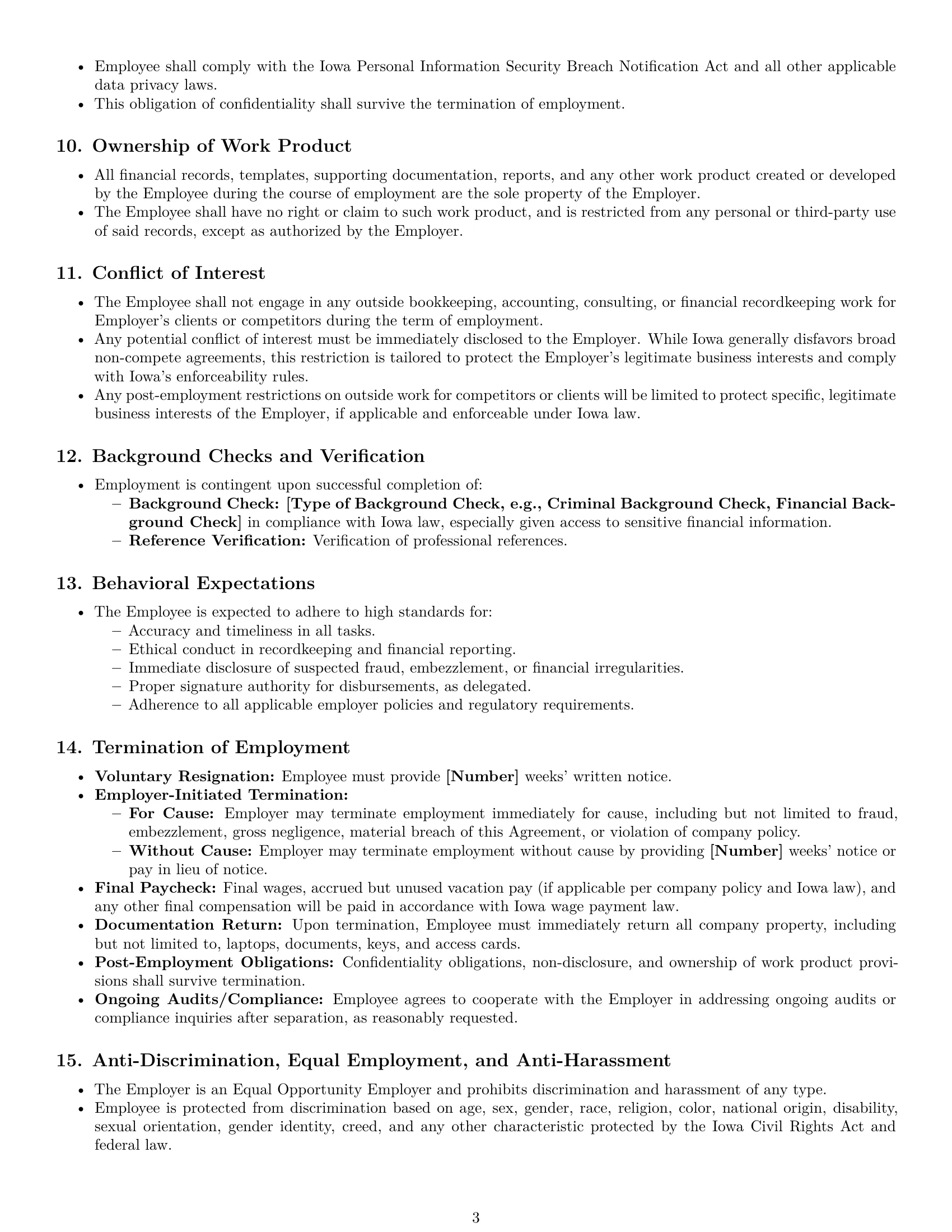 Preview page 3 of Pro Iowa bookkeeper employment contract template