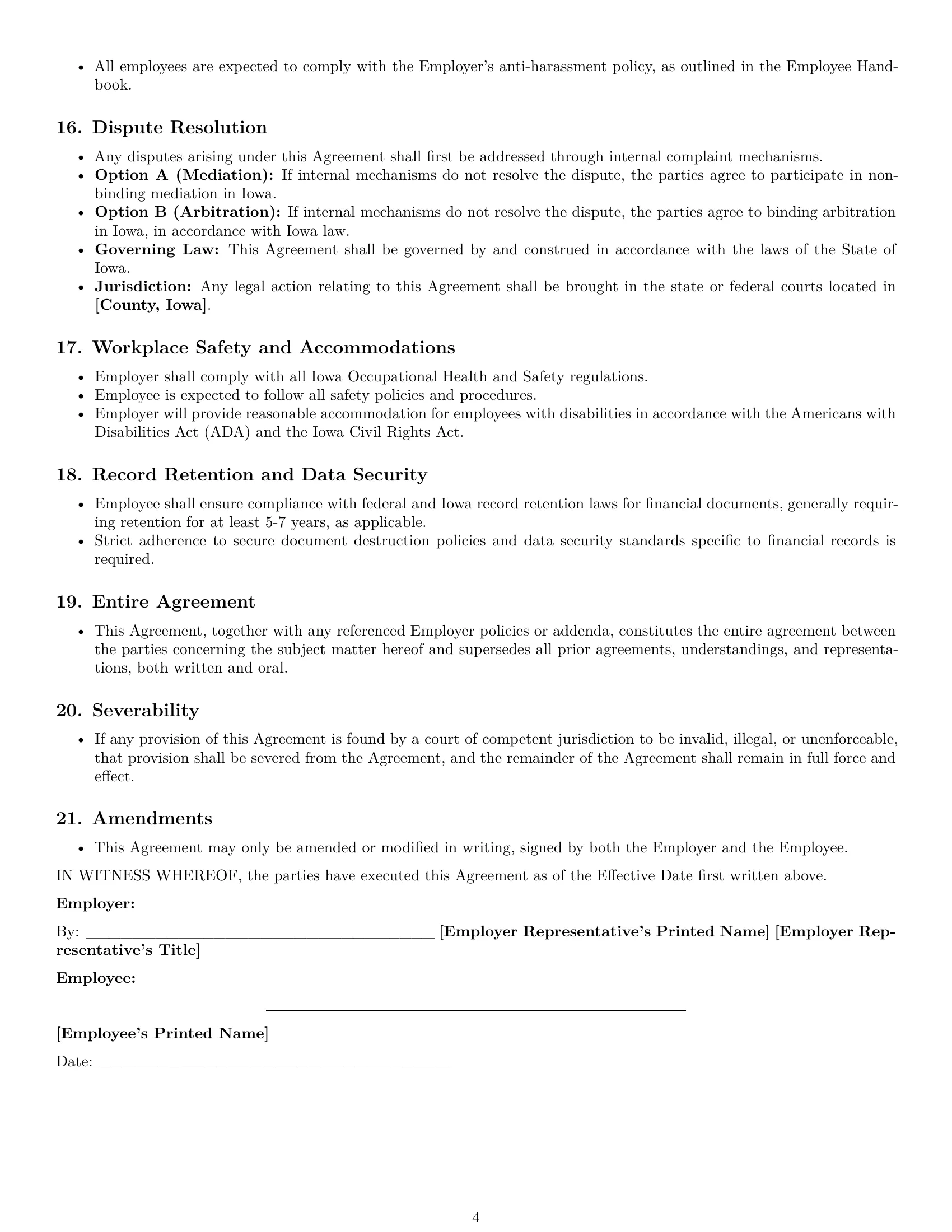 Preview page 4 of Pro Iowa bookkeeper employment contract template