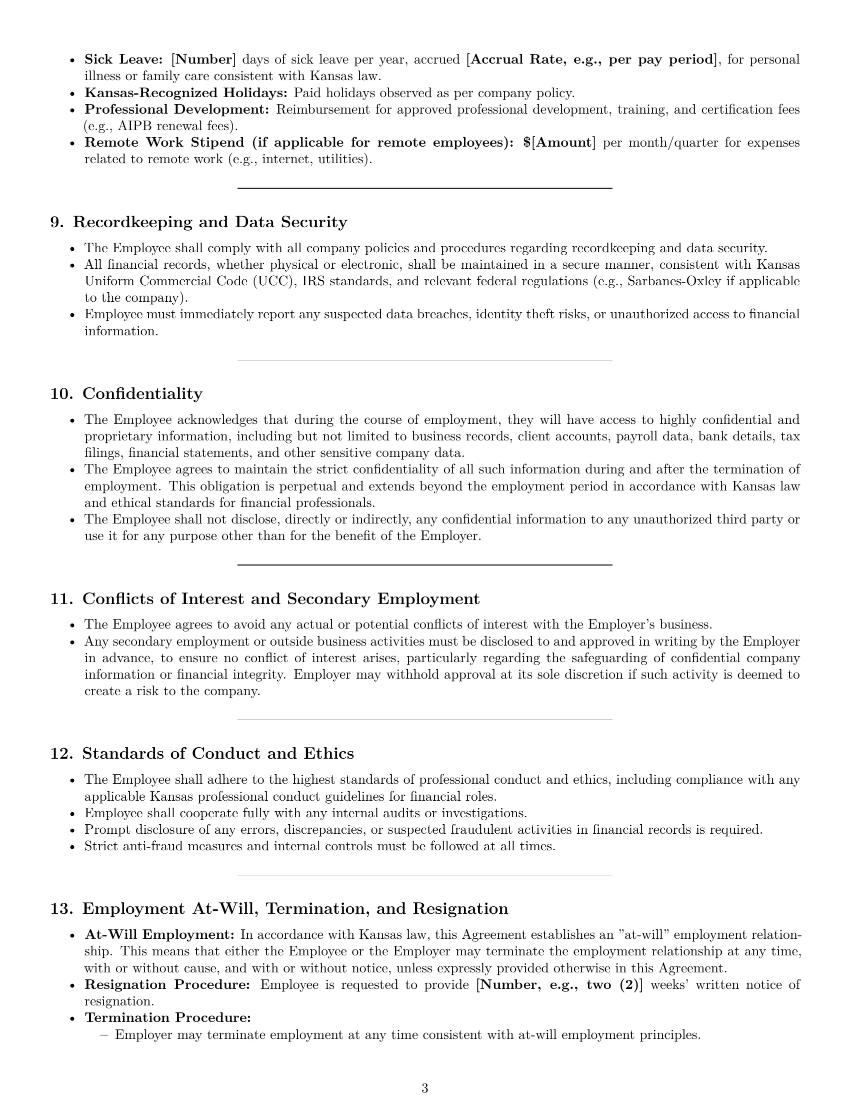 Preview page 3 of Pro Kansas bookkeeper employment contract template