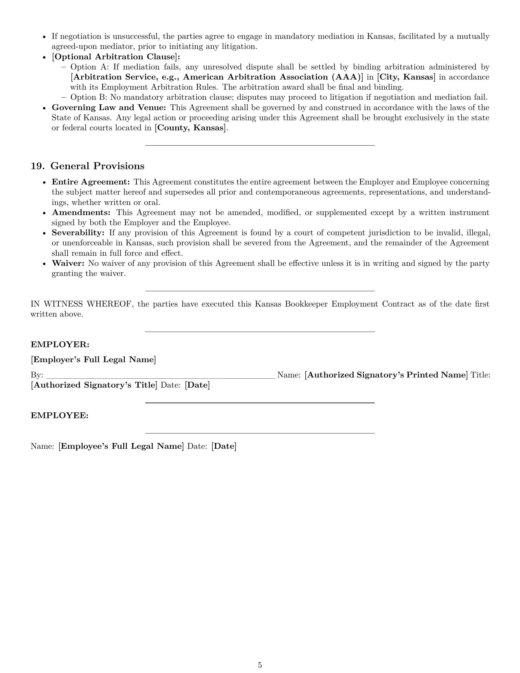Preview page 5 of Pro Kansas bookkeeper employment contract template