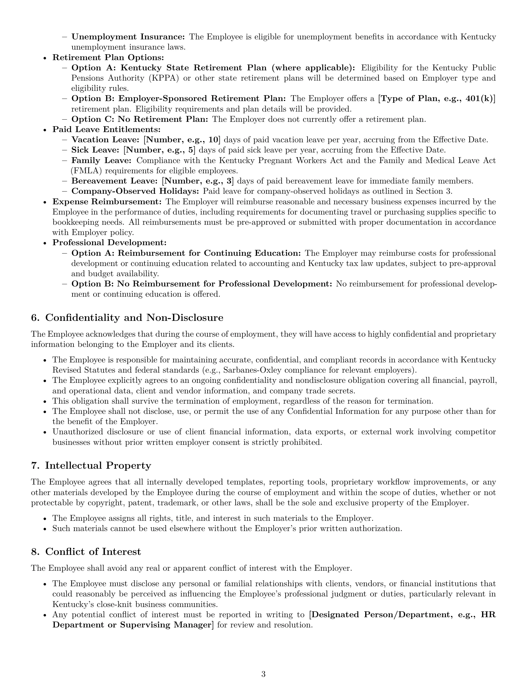 Preview page 3 of Pro Kentucky bookkeeper employment contract template