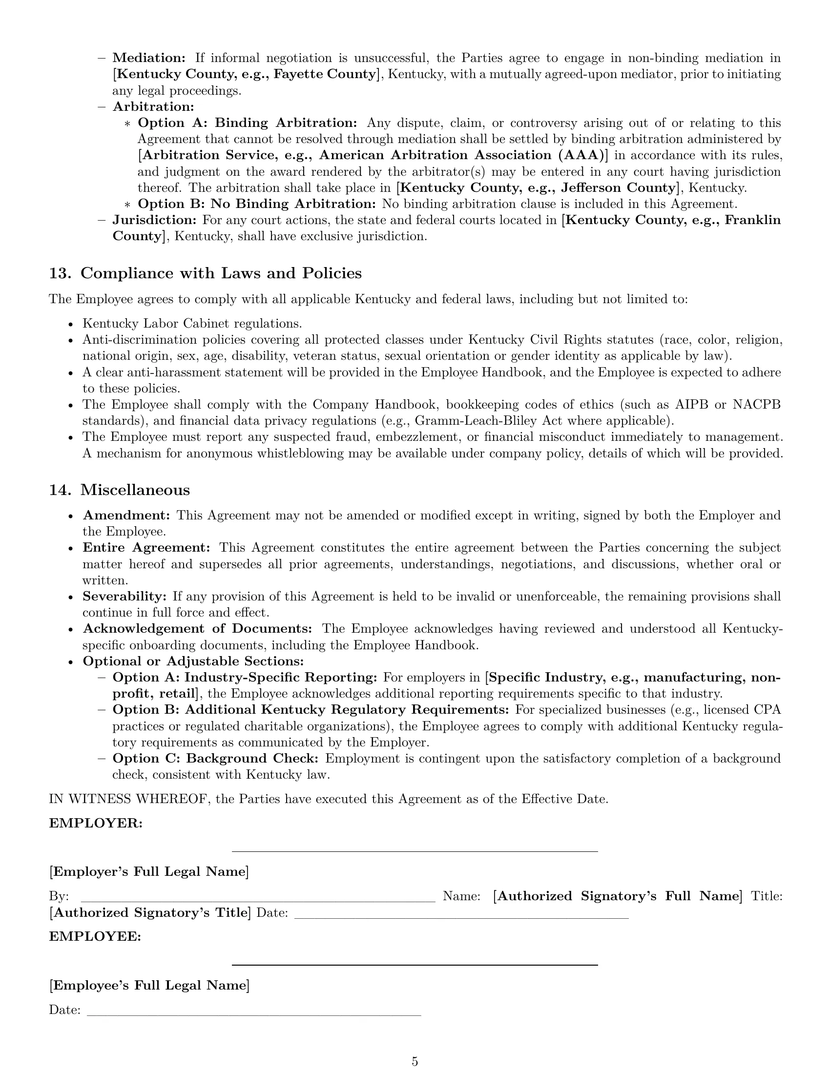 Preview page 5 of Pro Kentucky bookkeeper employment contract template