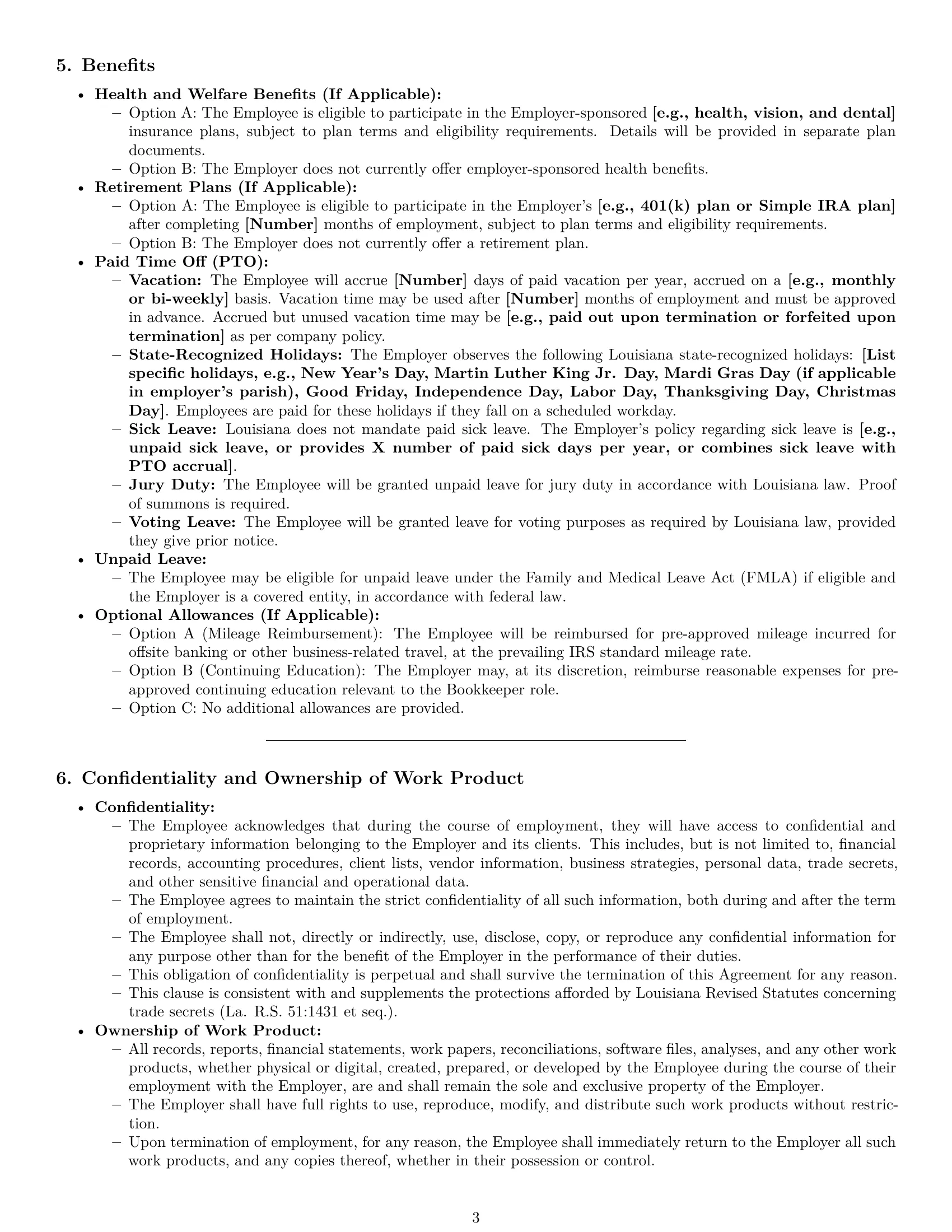 Preview page 3 of Pro Louisiana bookkeeper employment contract template