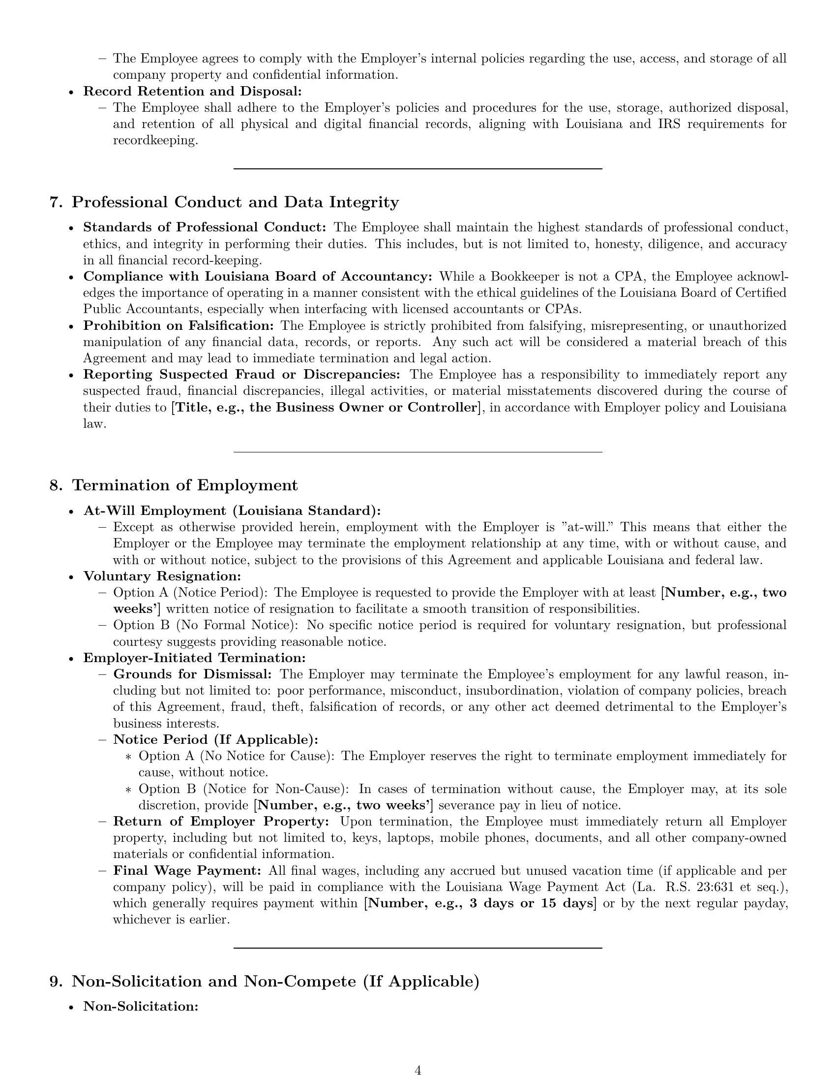 Preview page 4 of Pro Louisiana bookkeeper employment contract template
