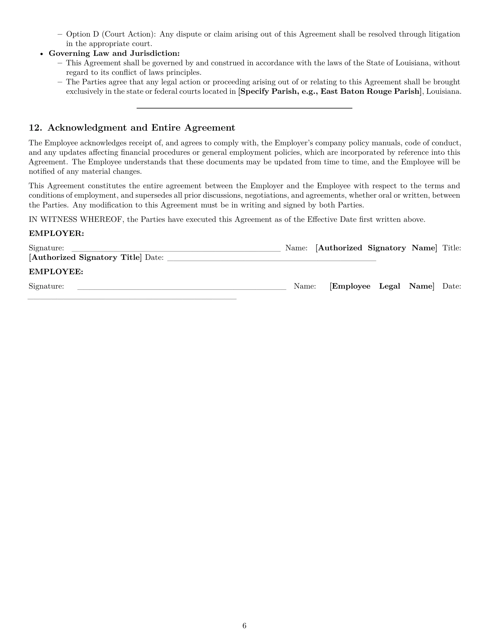 Preview page 6 of Pro Louisiana bookkeeper employment contract template