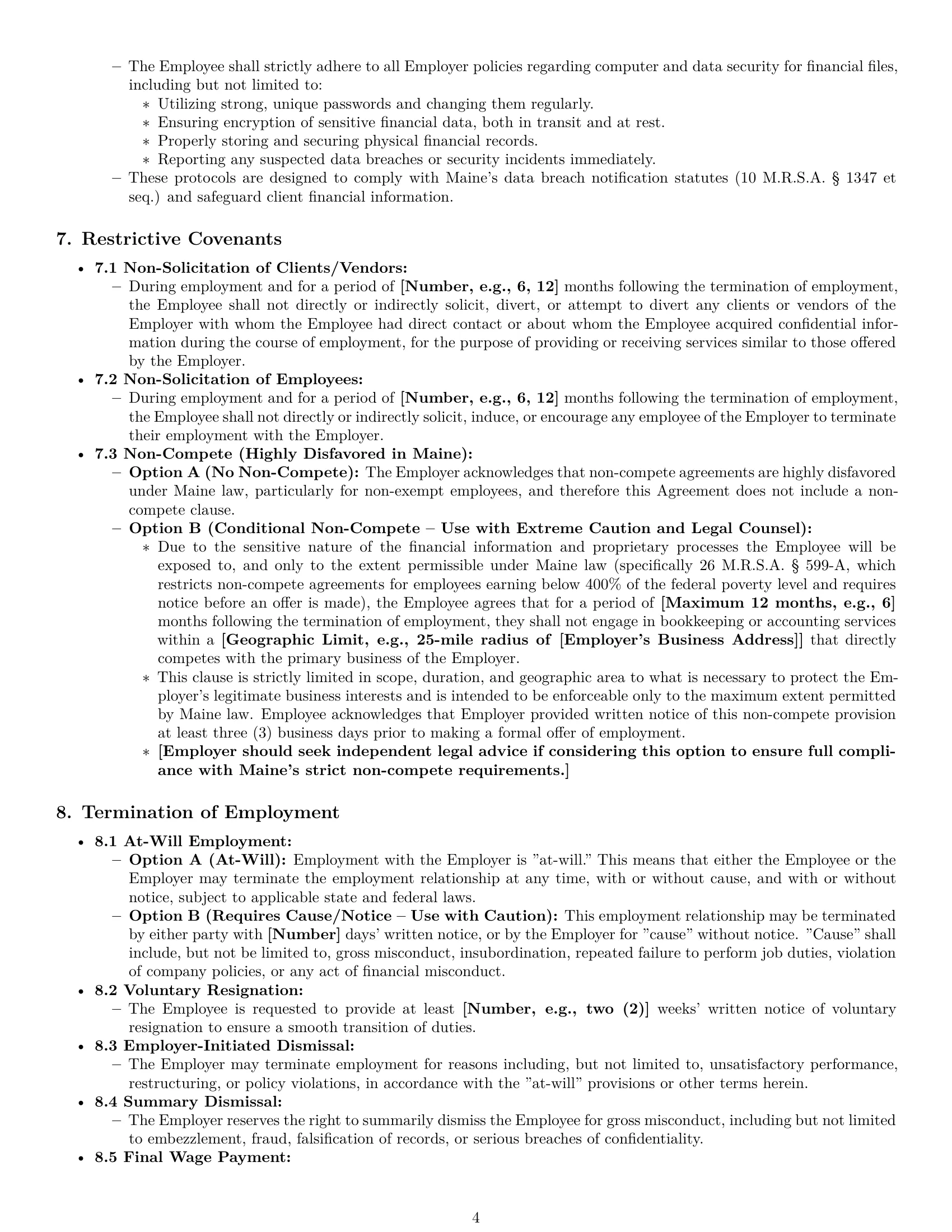 Preview page 4 of Pro Maine bookkeeper employment contract template