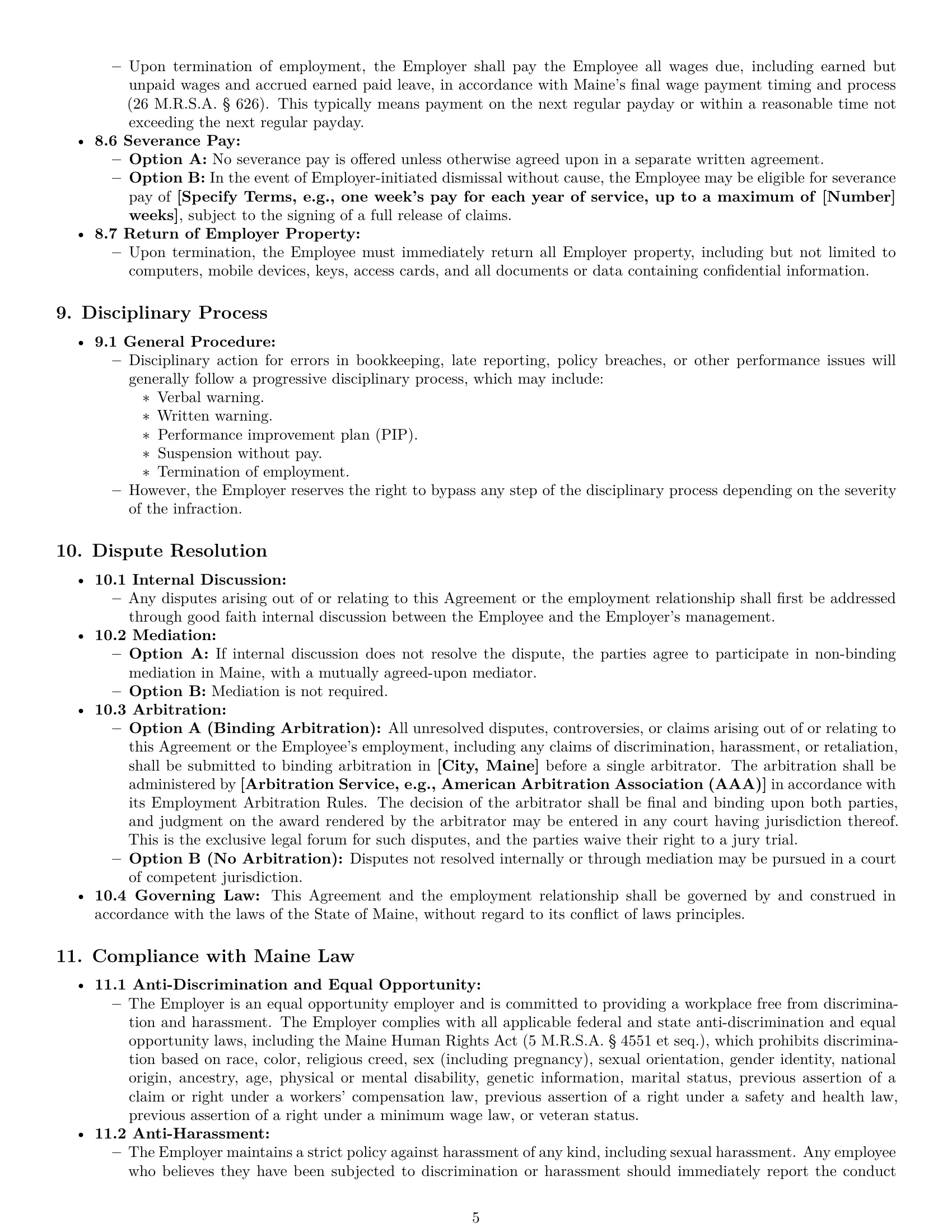 Preview page 5 of Pro Maine bookkeeper employment contract template