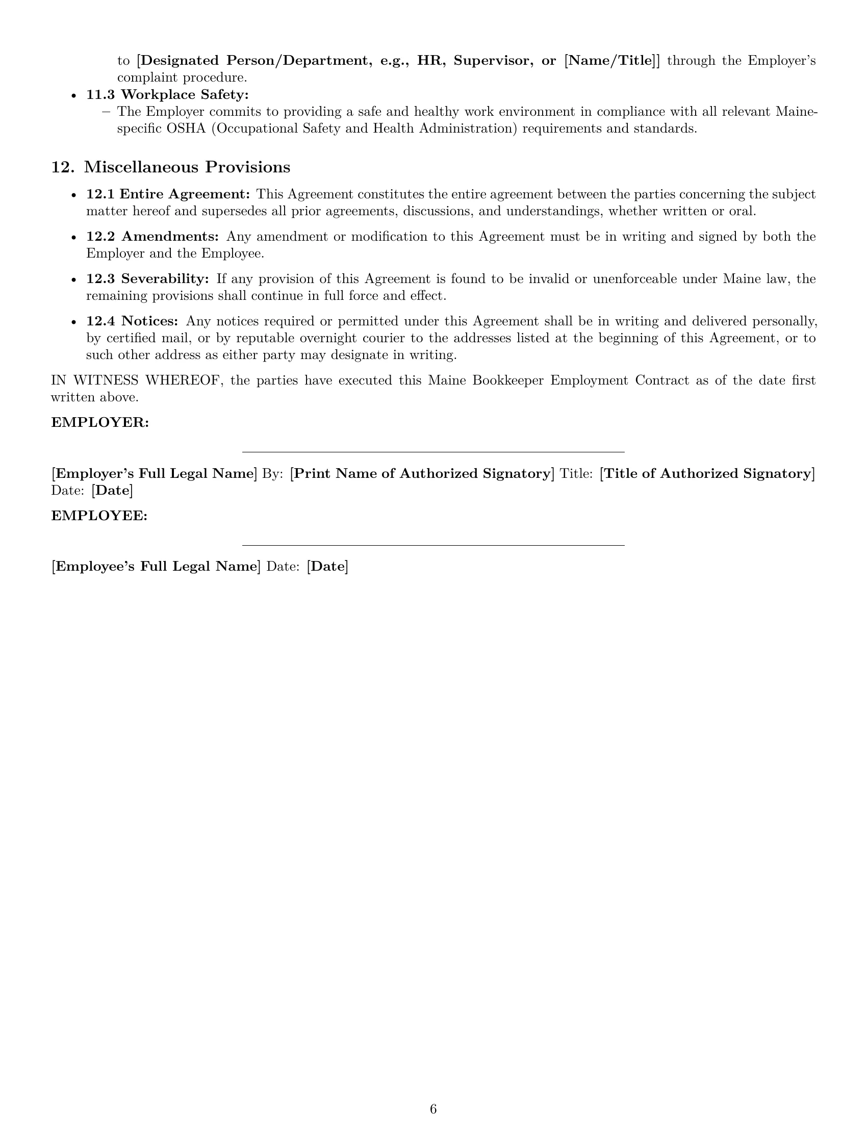 Preview page 6 of Pro Maine bookkeeper employment contract template