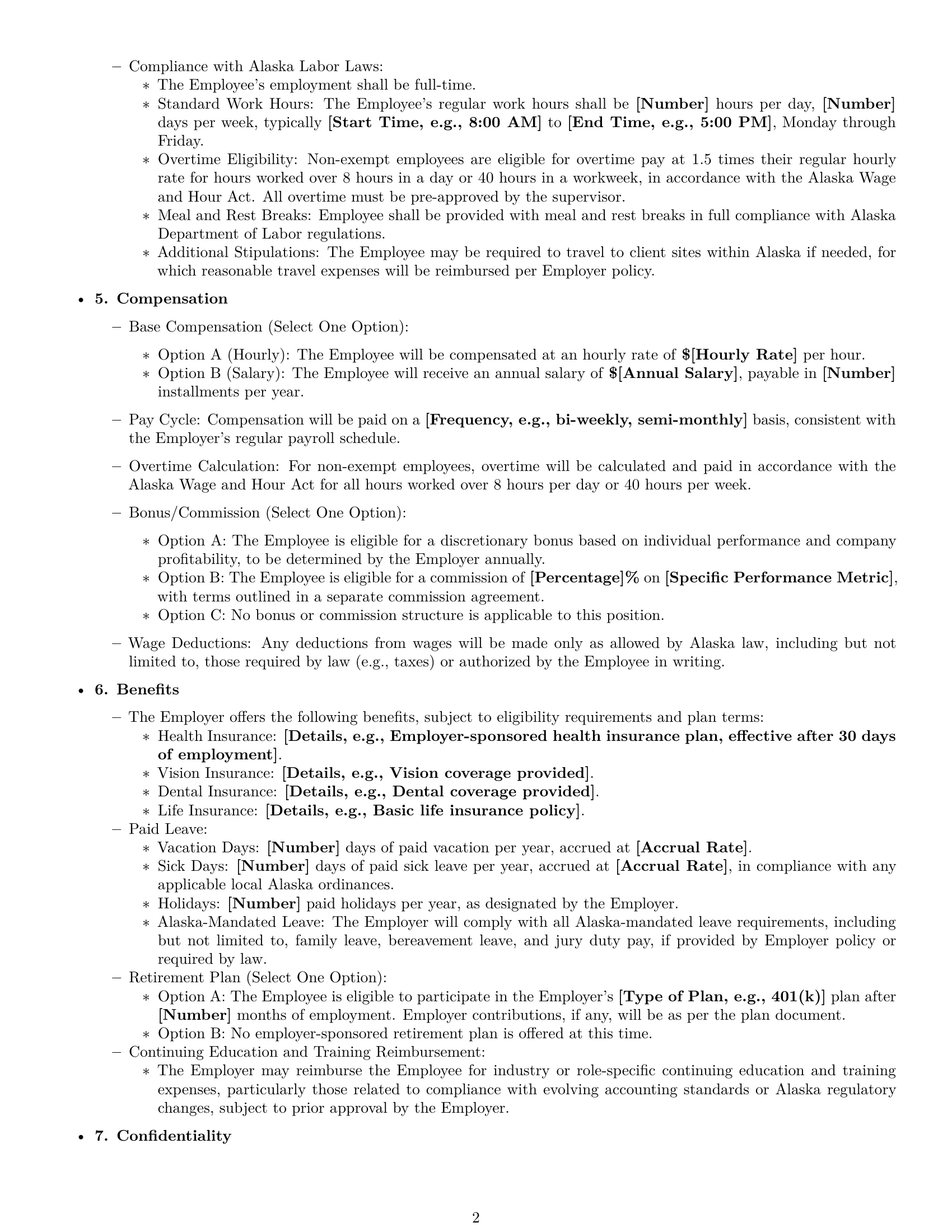 Preview page 2 of Pro Alaska bookkeeper employment contract template