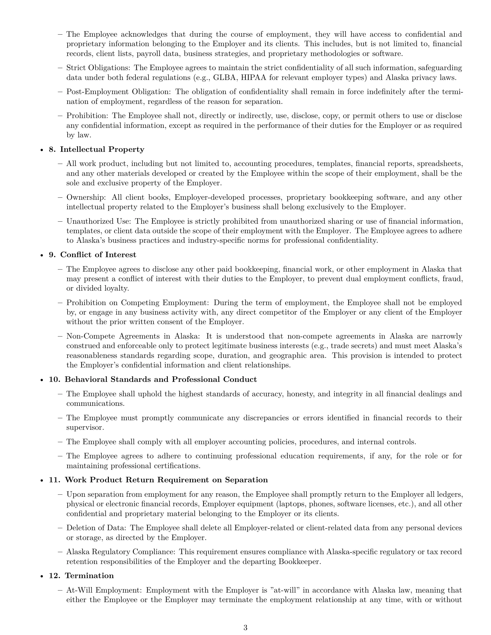 Preview page 3 of Pro Alaska bookkeeper employment contract template