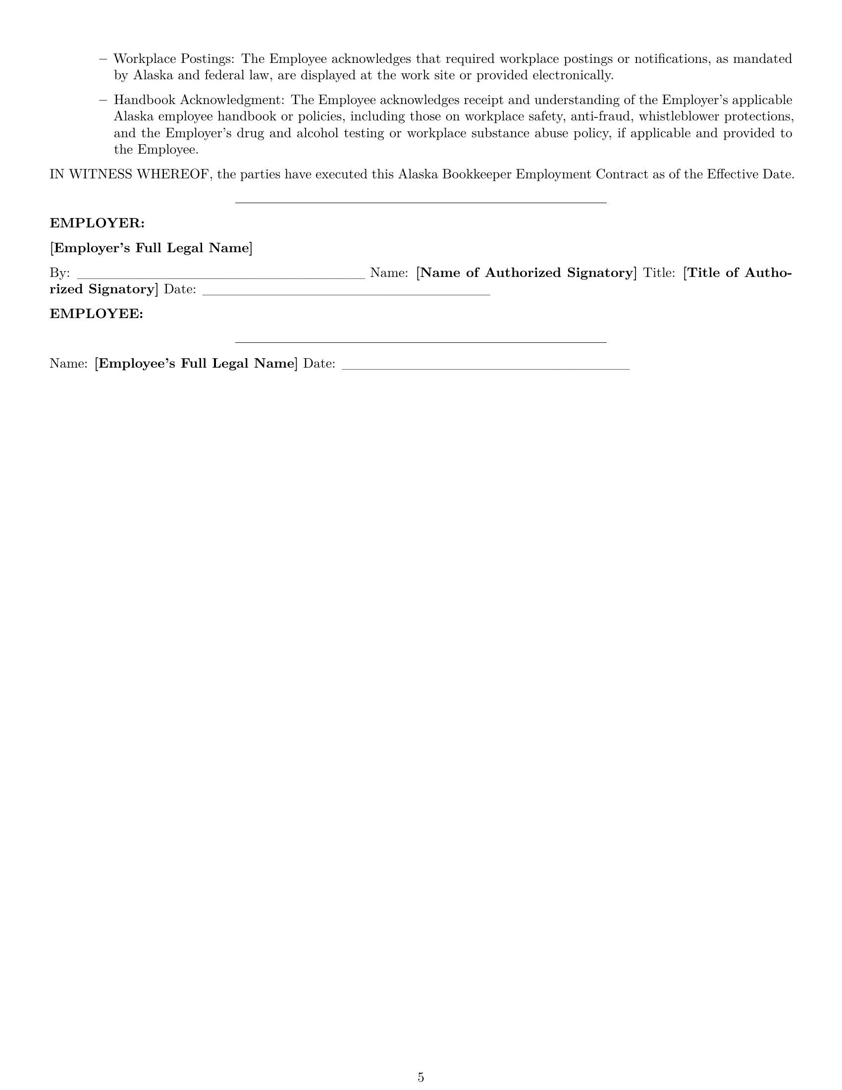 Preview page 5 of Pro Alaska bookkeeper employment contract template