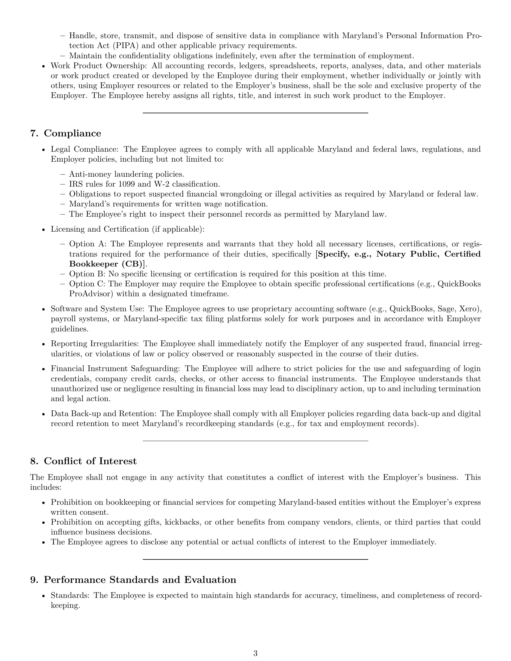 Preview page 3 of Pro Maryland bookkeeper employment contract template