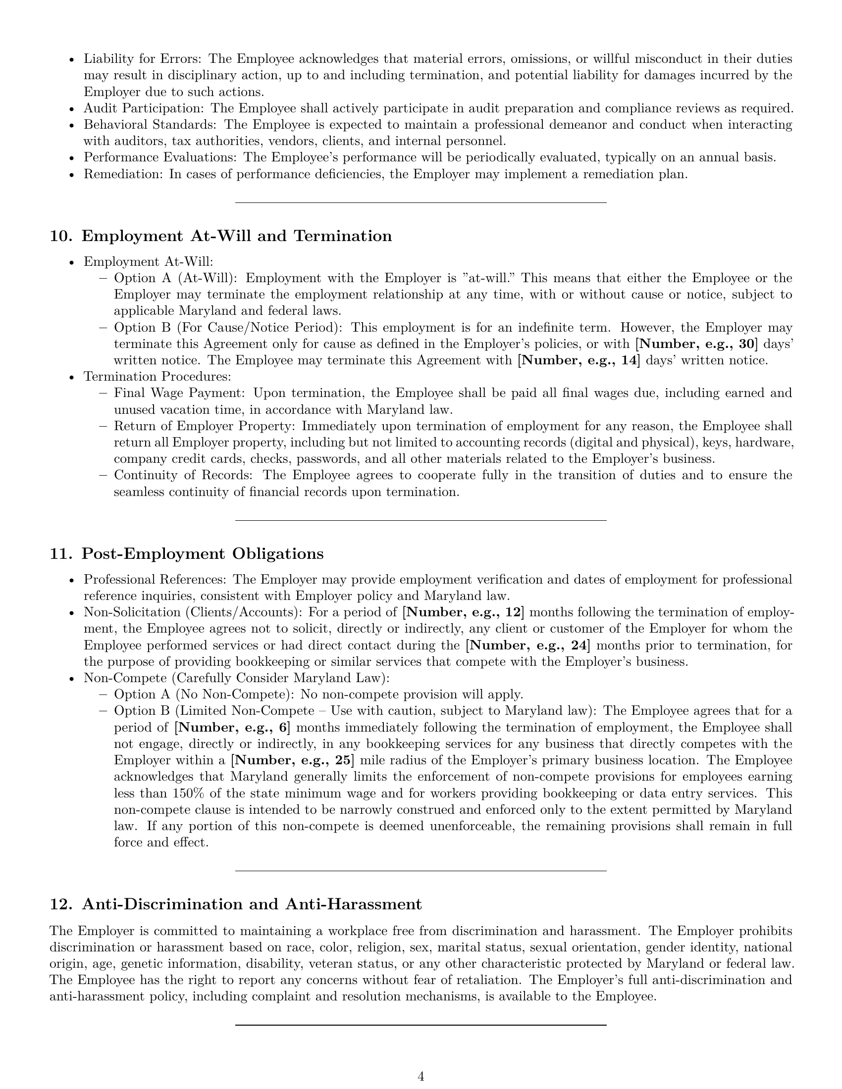 Preview page 4 of Pro Maryland bookkeeper employment contract template