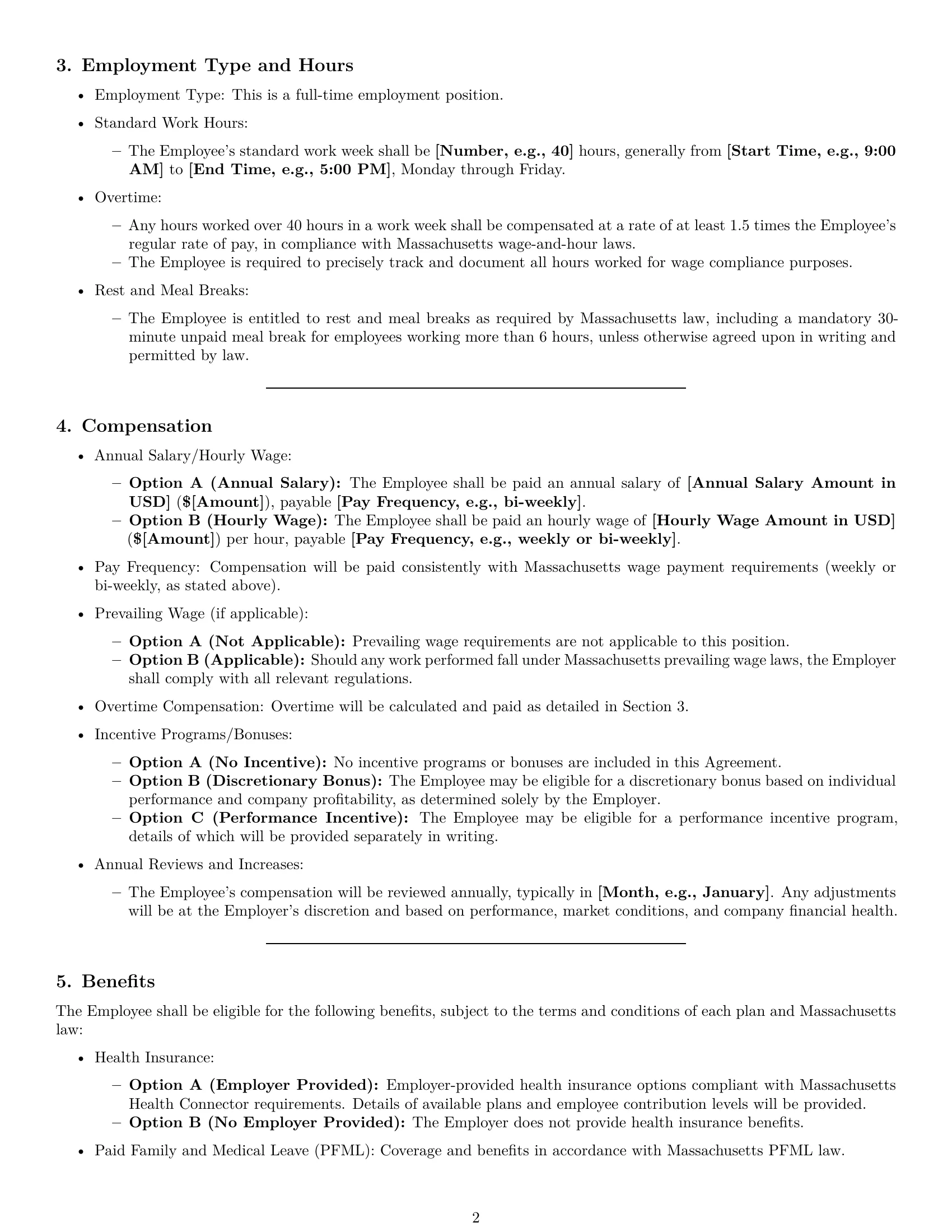 Preview page 2 of Pro Massachusetts bookkeeper employment contract template