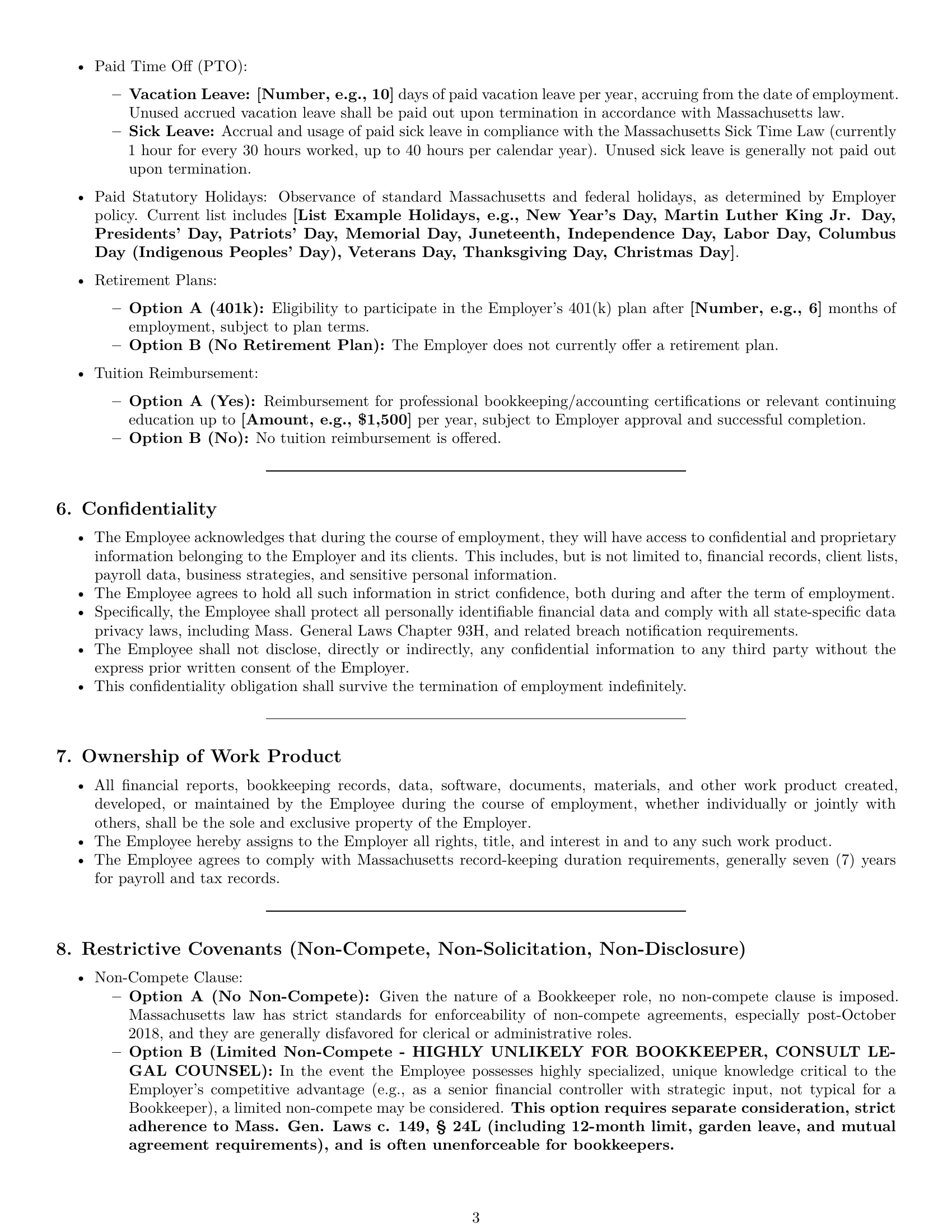 Preview page 3 of Pro Massachusetts bookkeeper employment contract template