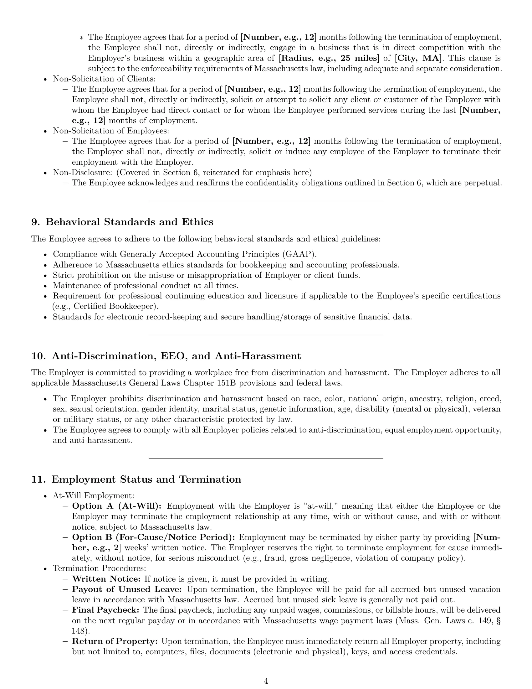 Preview page 4 of Pro Massachusetts bookkeeper employment contract template