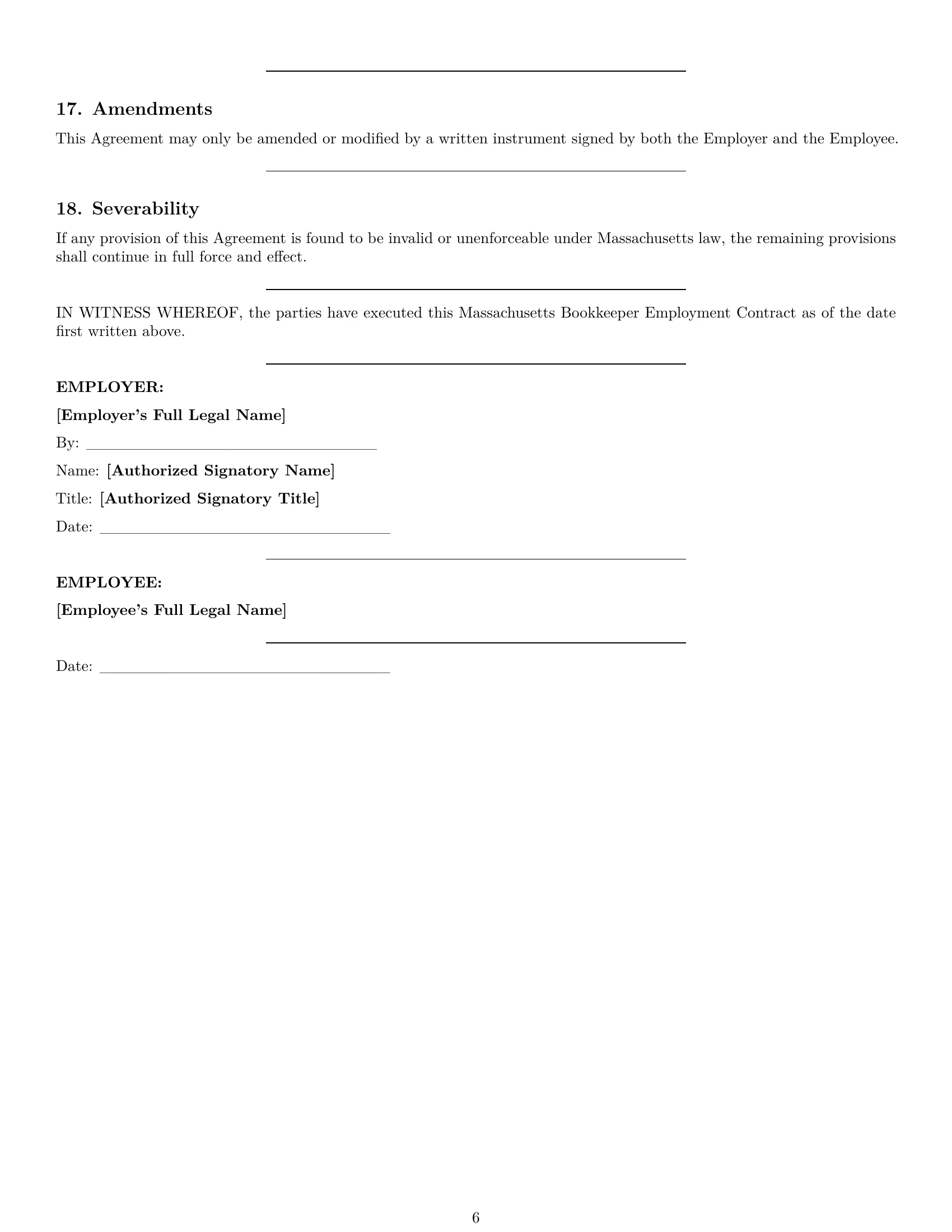 Preview page 6 of Pro Massachusetts bookkeeper employment contract template