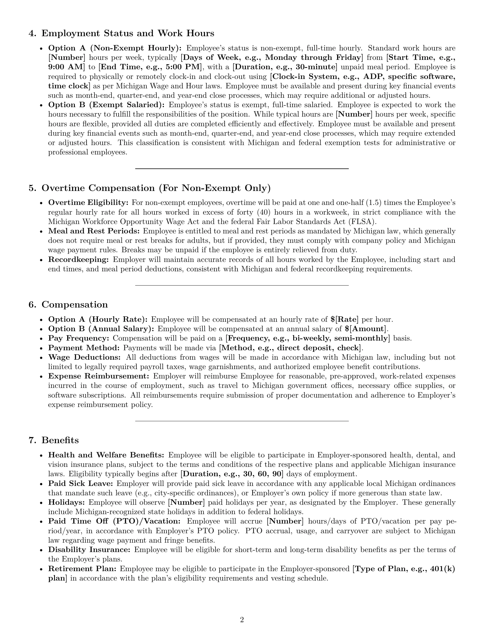 Preview page 2 of Pro Michigan bookkeeper employment contract template