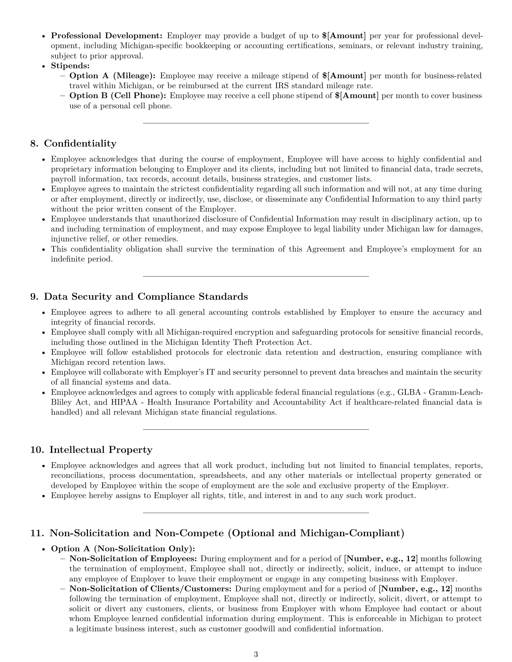 Preview page 3 of Pro Michigan bookkeeper employment contract template