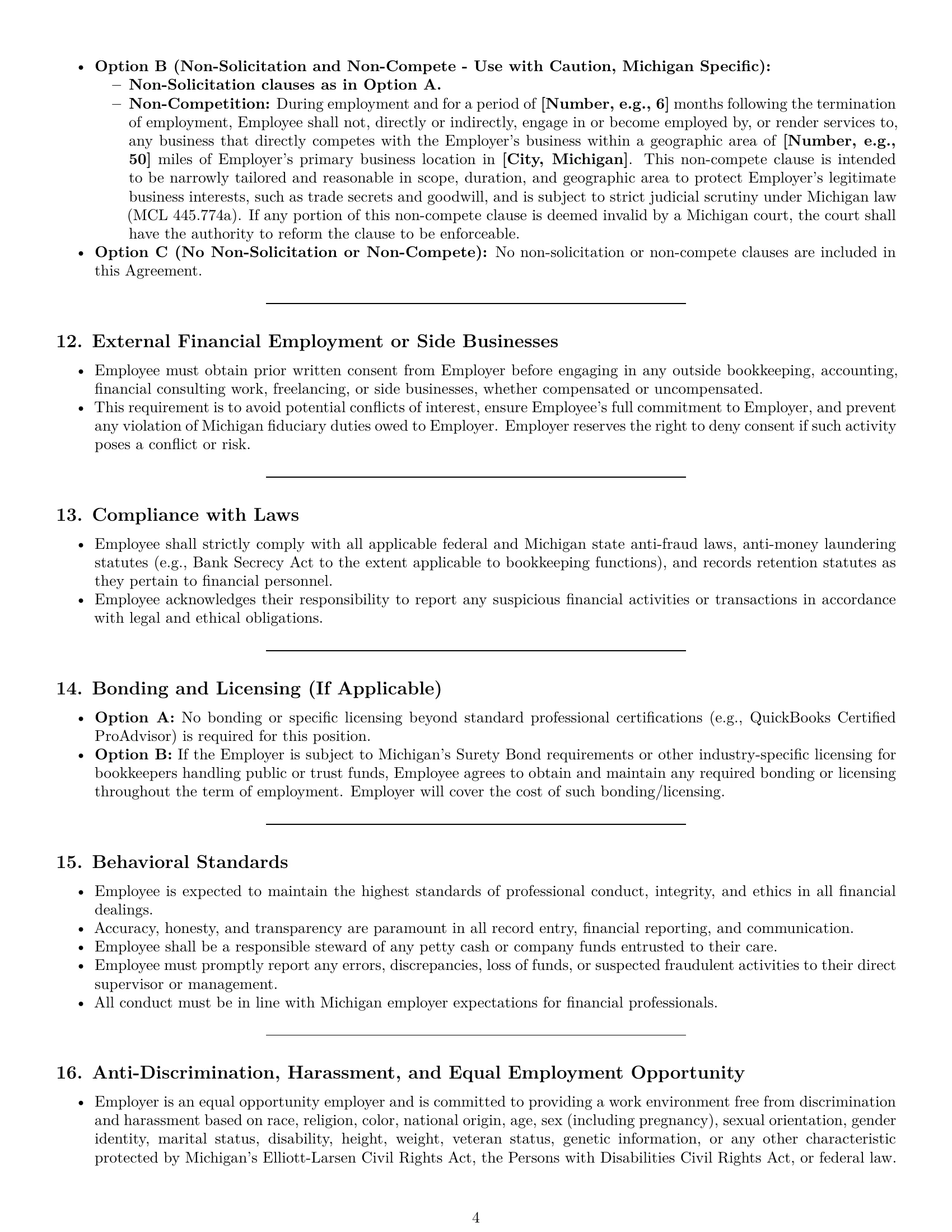 Preview page 4 of Pro Michigan bookkeeper employment contract template