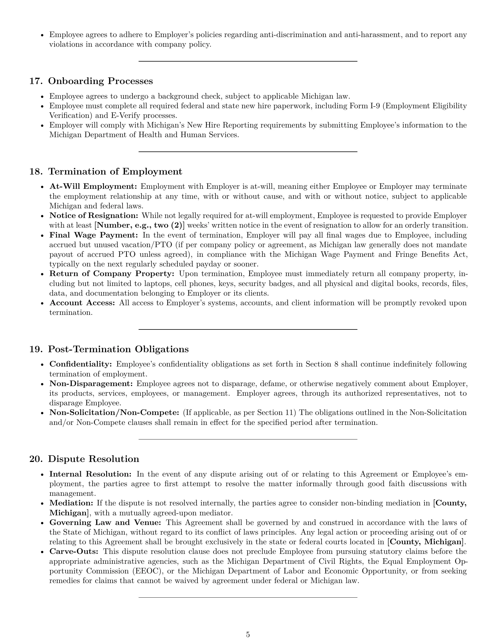 Preview page 5 of Pro Michigan bookkeeper employment contract template
