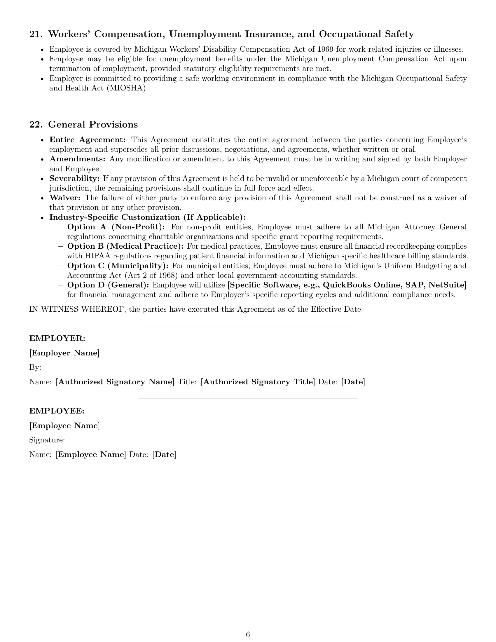 Preview page 6 of Pro Michigan bookkeeper employment contract template