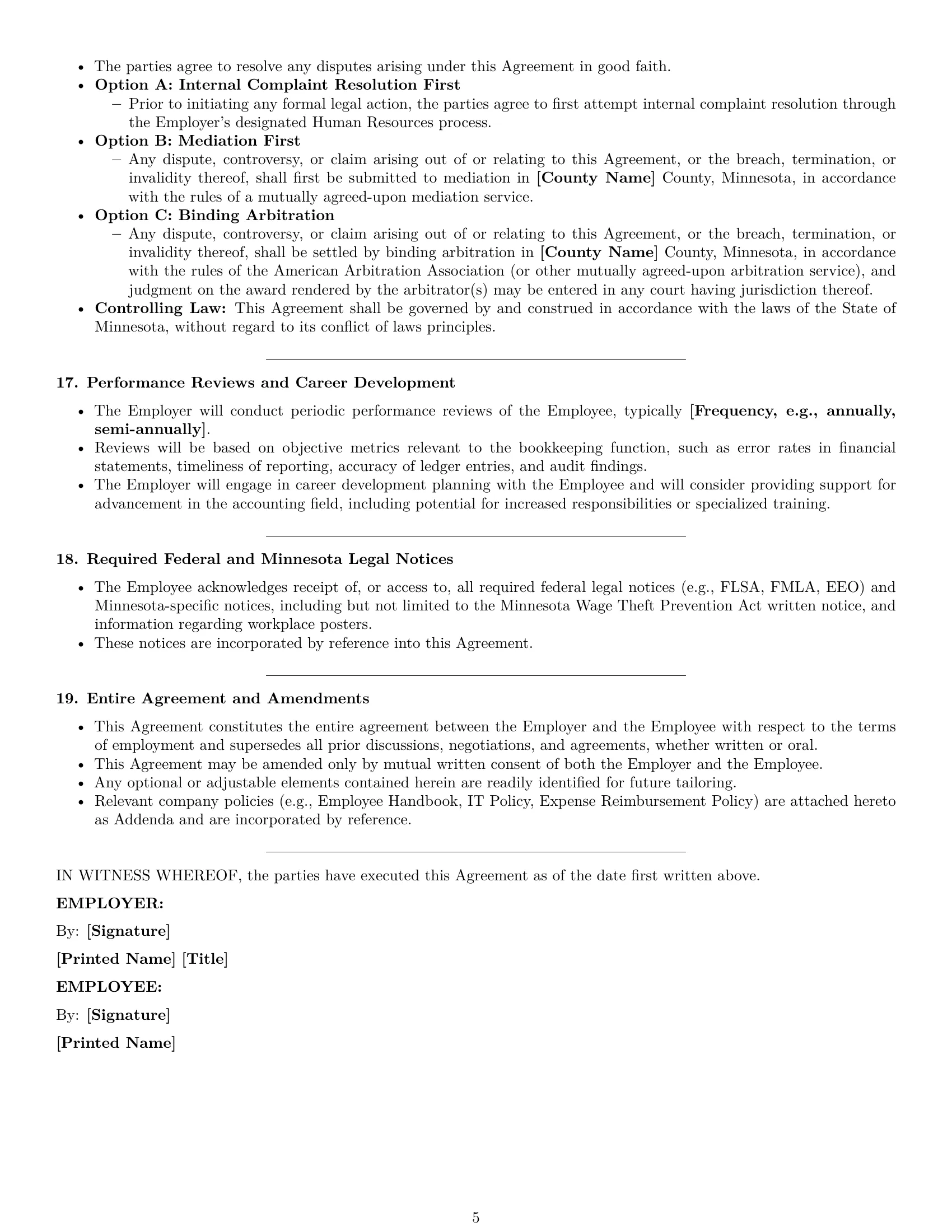 Preview page 5 of Pro Minnesota bookkeeper employment contract template