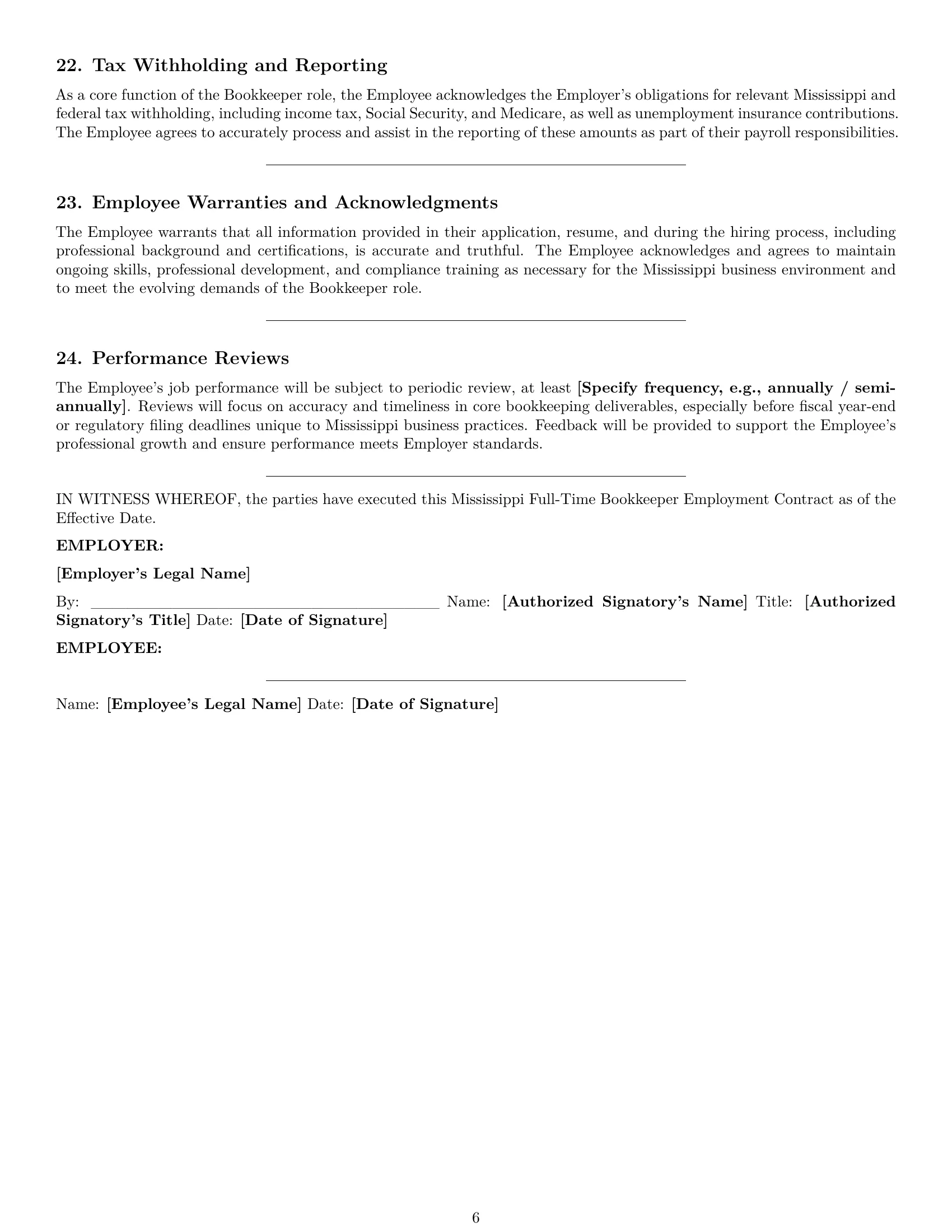 Preview page 6 of Pro Mississippi bookkeeper employment contract template