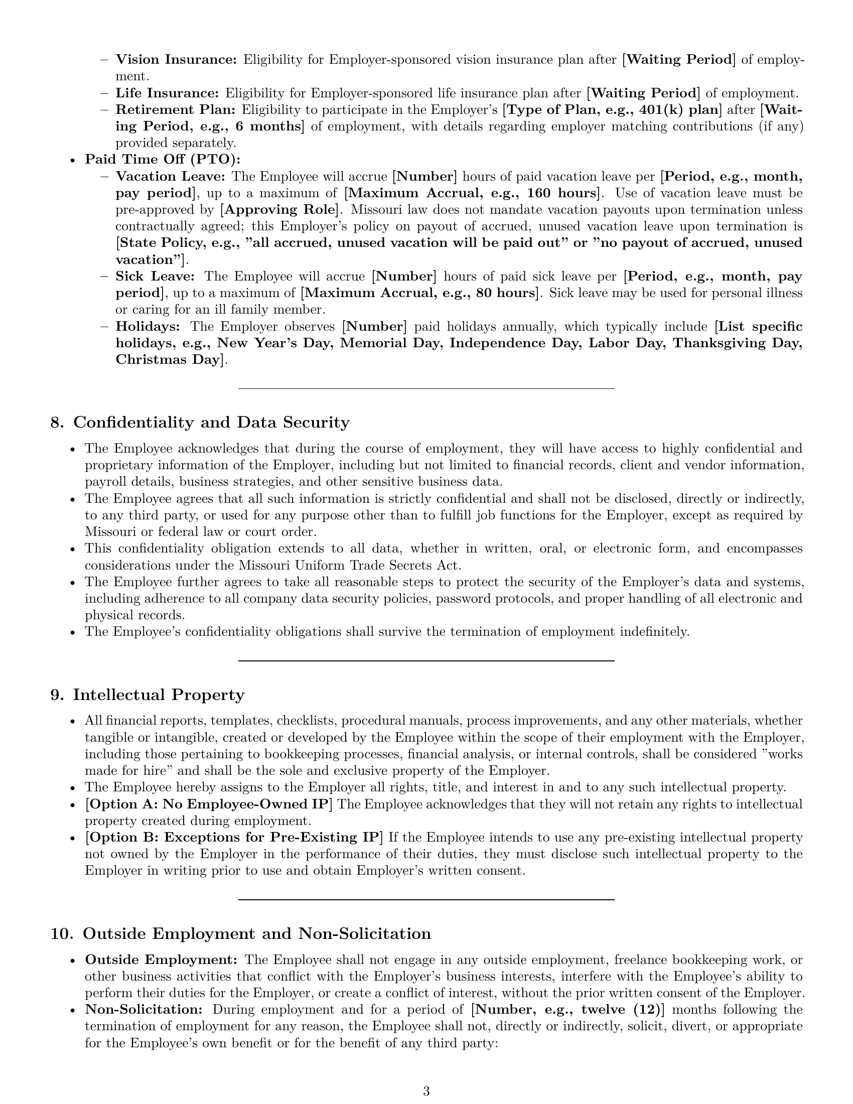 Preview page 3 of Pro Missouri bookkeeper employment contract template